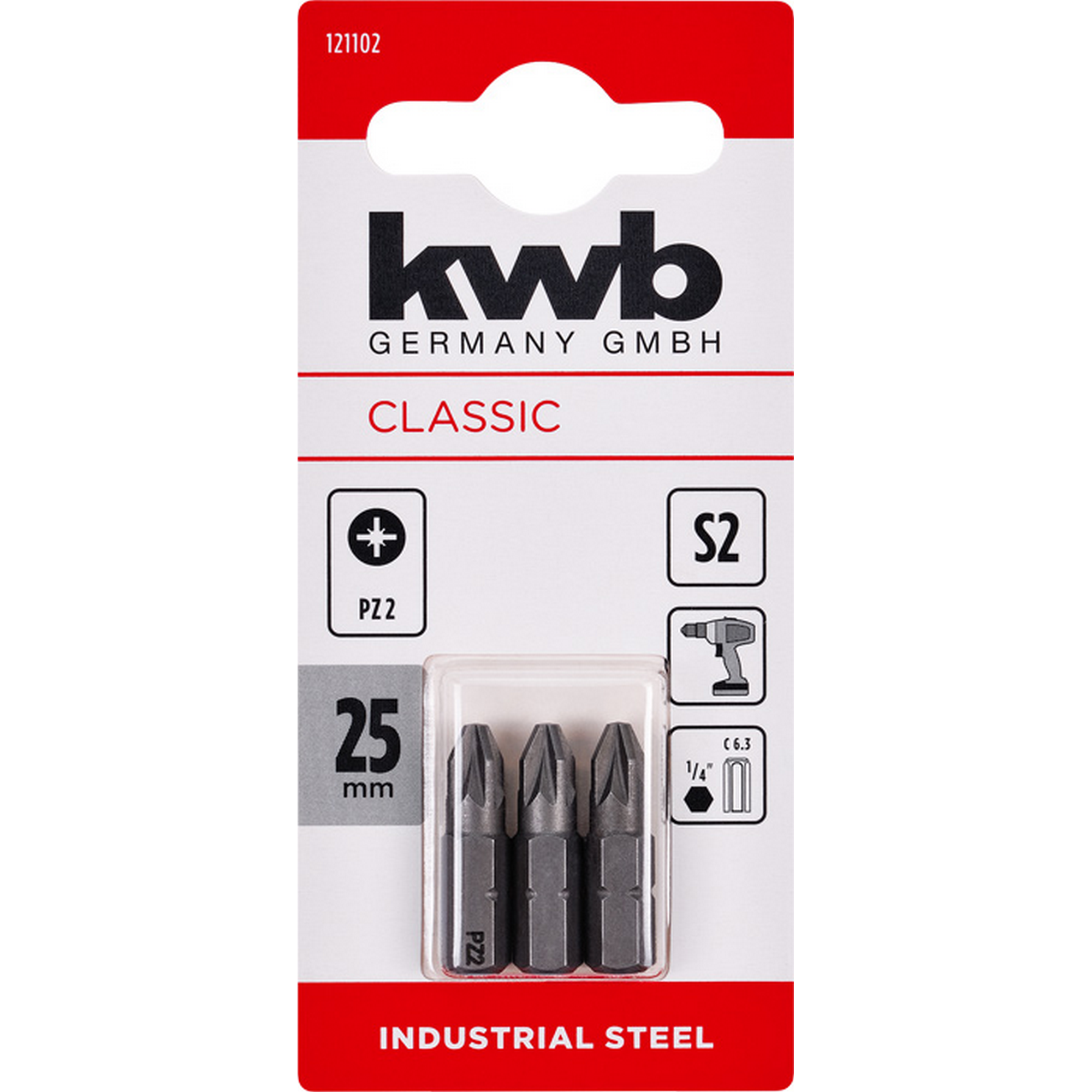 Bits 'Industrial Steel' PZ2 25 mm 3 Stück