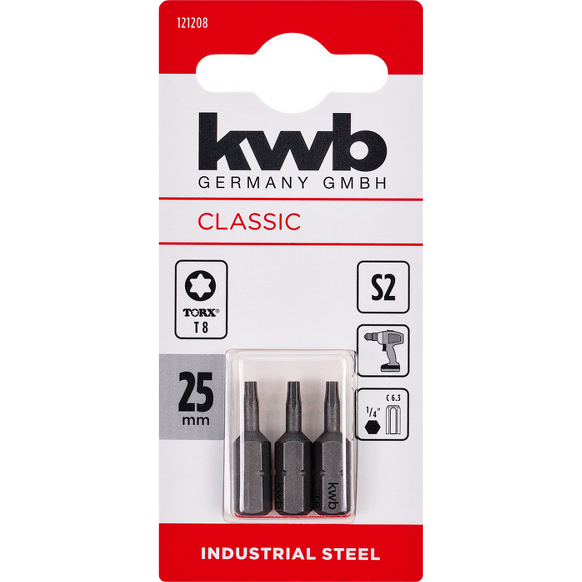 Bits 'Industrial Steel' T8 25 mm 3 Stück