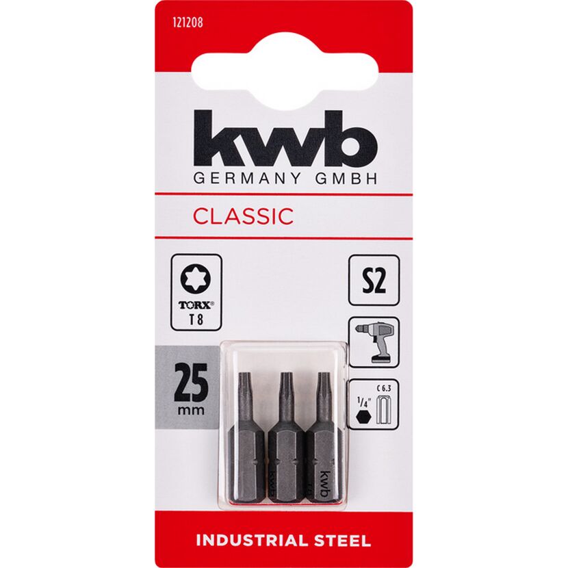 Bits 'Industrial Steel' T8 25 mm 3 Stück