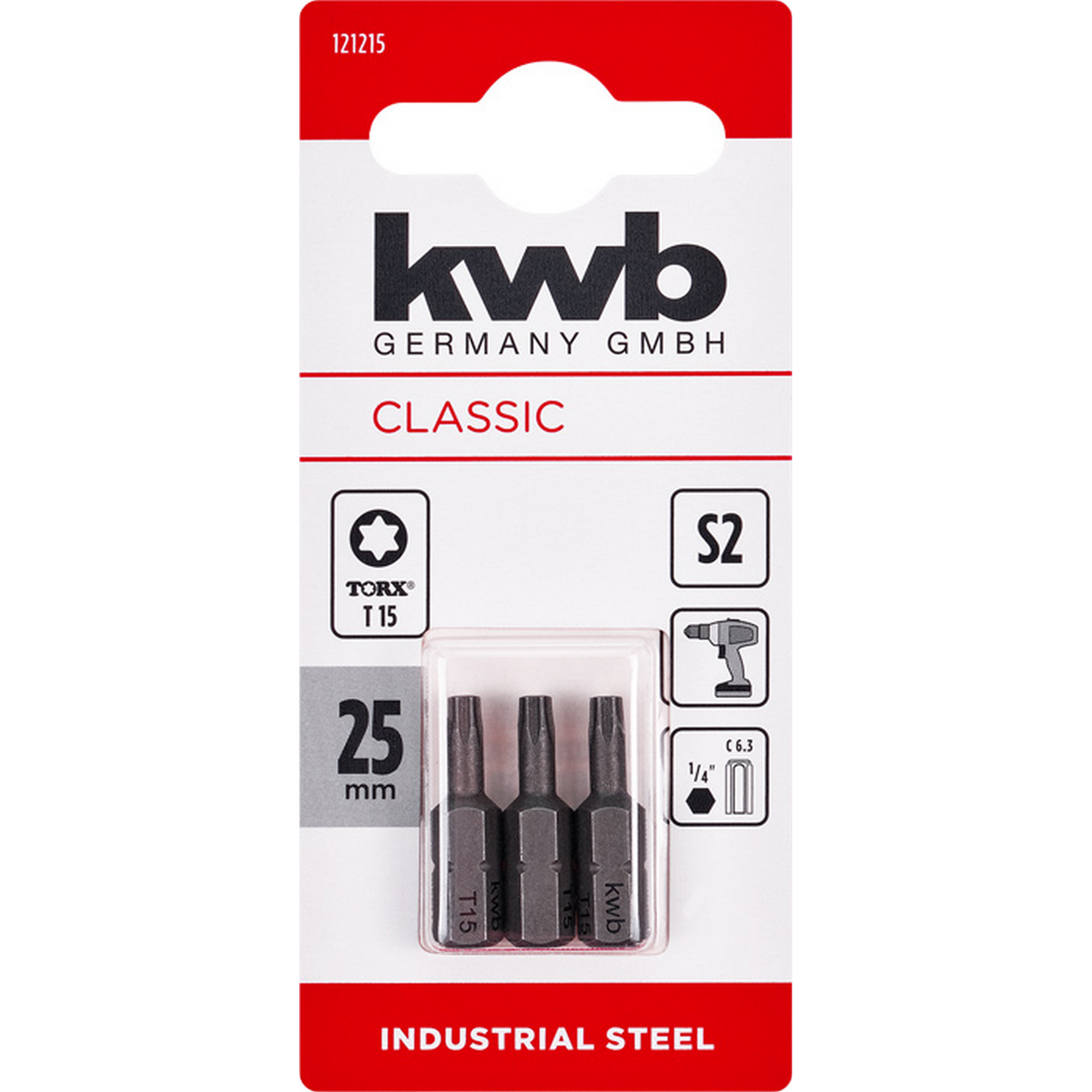Bits 'Industrial Steel' T15 25 mm 3 Stück