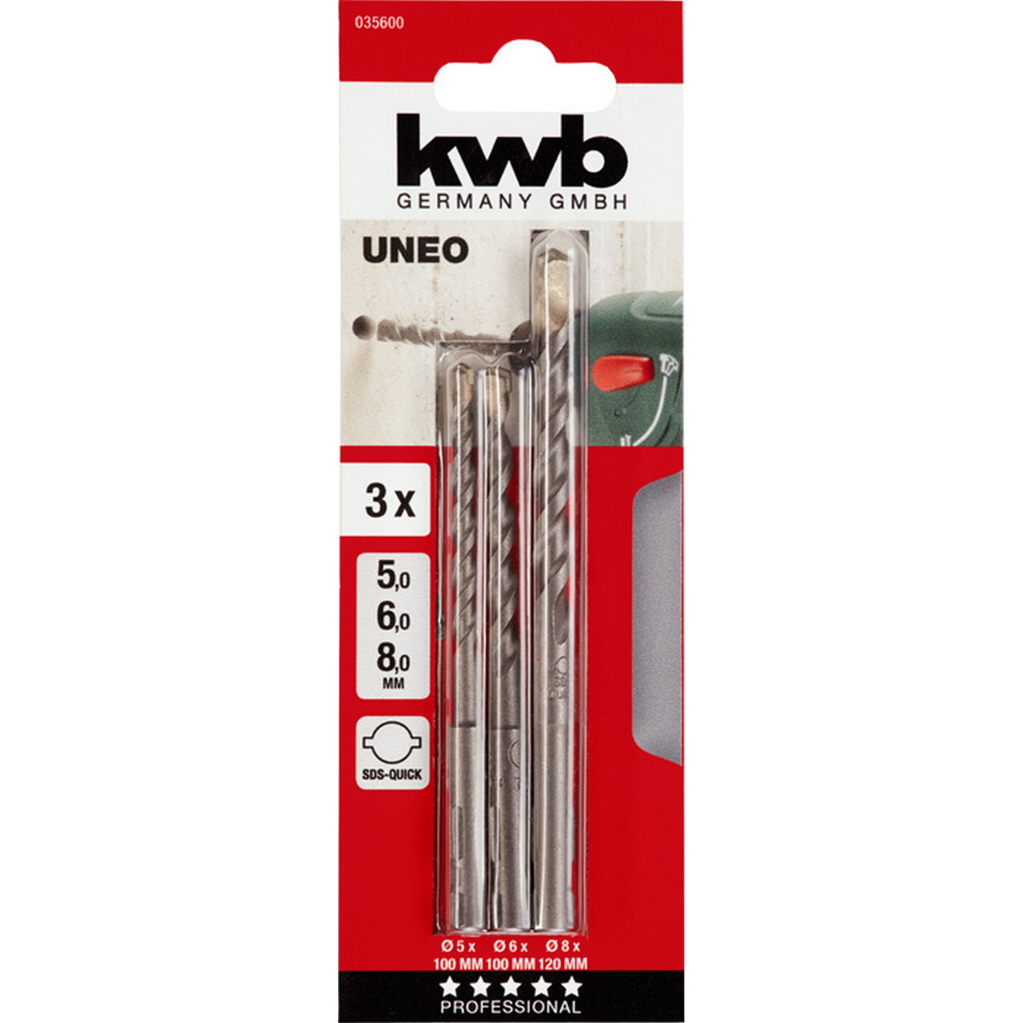 Betonbohrer-Set für Bosch UNEO 5,6,8 mm, SDS Quick Schaft 3 Stück