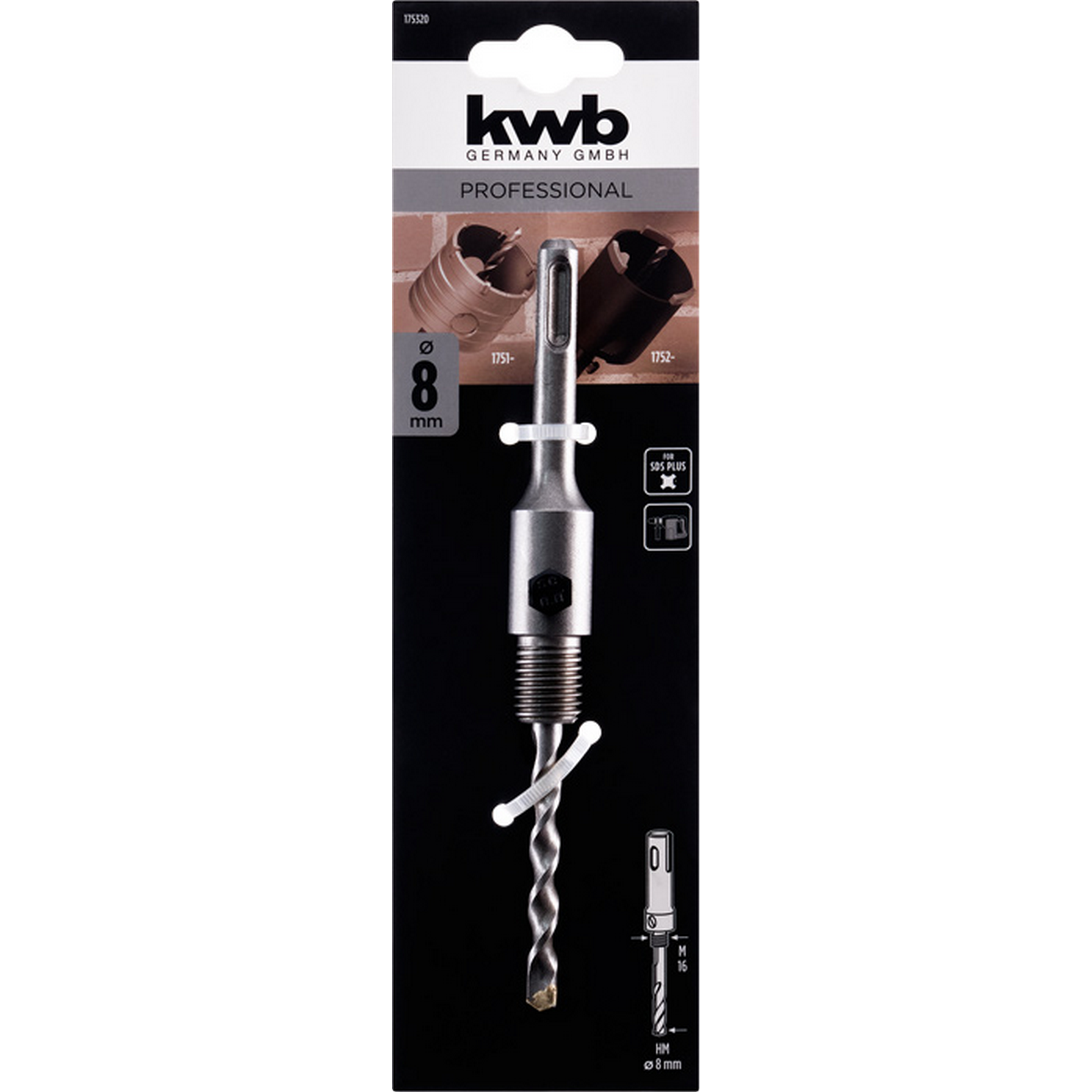SDS-Plus Aufnahmeschaft mit Zentrierbohrer M16 Ø 8 mm