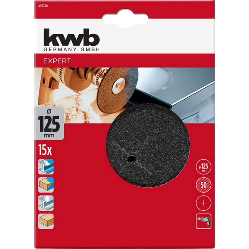 Schleifscheibe 'Holz & Metall' Ø 125 mm K50 15 Stück