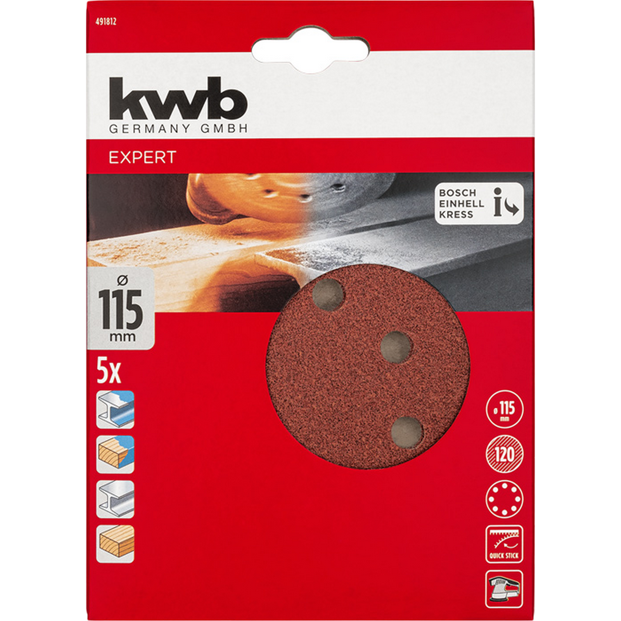 Schleifscheibe 'Quick-Stick' Ø 115 mm K120 5 Stück