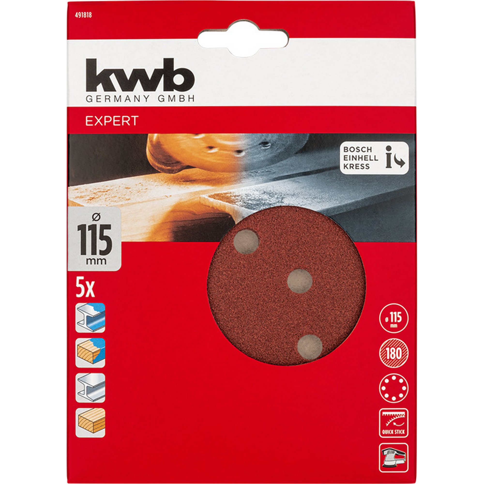 Schleifscheibe 'Quick-Stick' Ø 115 mm K180 5 Stück