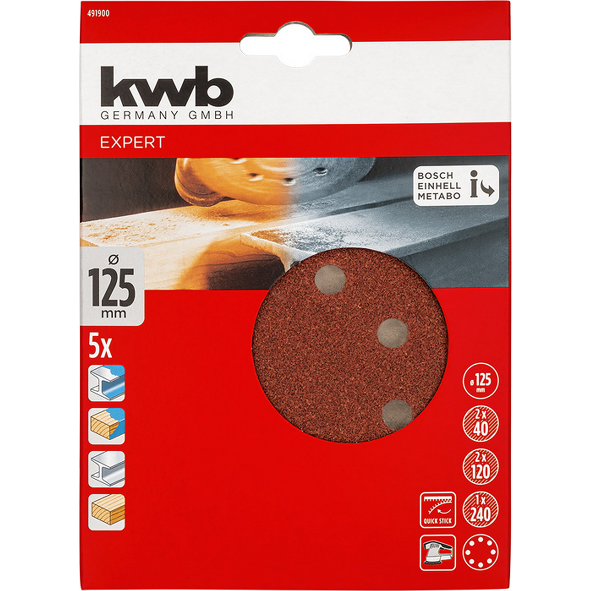 Schleifscheibe 'Quick-Stick' Ø 125 mm K40/120/240 5 Stück