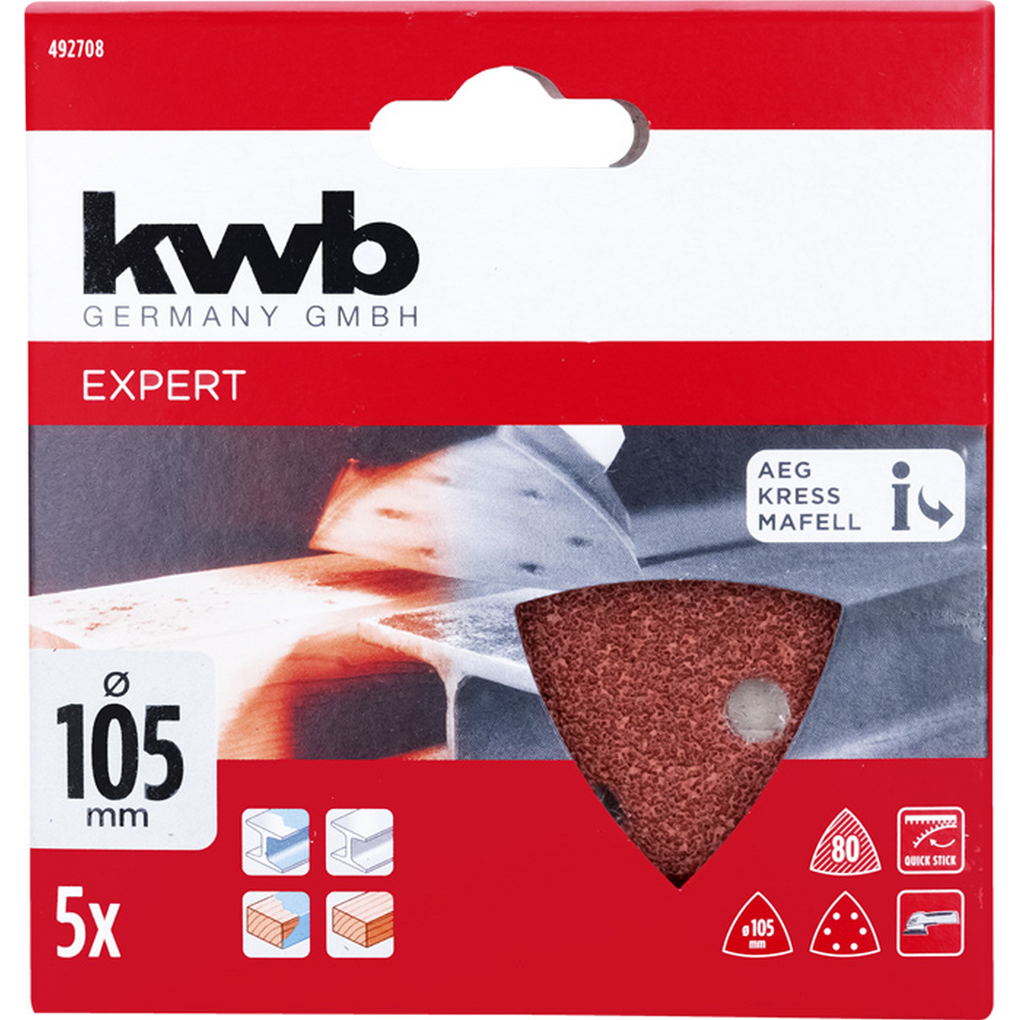 Schleifdreieck 'Quick-Stick' Ø 105 mm K80 5 Stück
