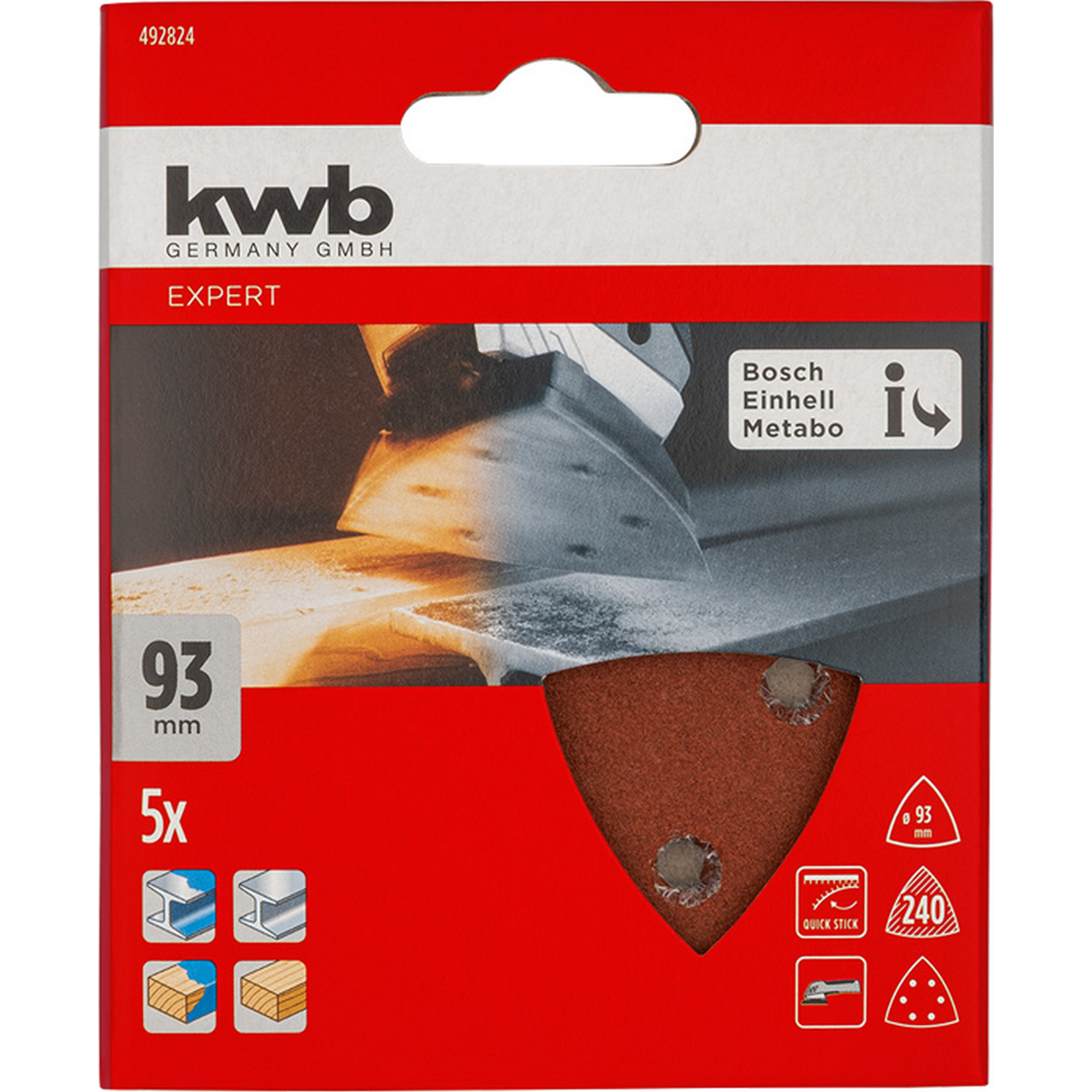 Schleifdreieck 'Quick-Stick' Ø 93 mm K240 5 Stück