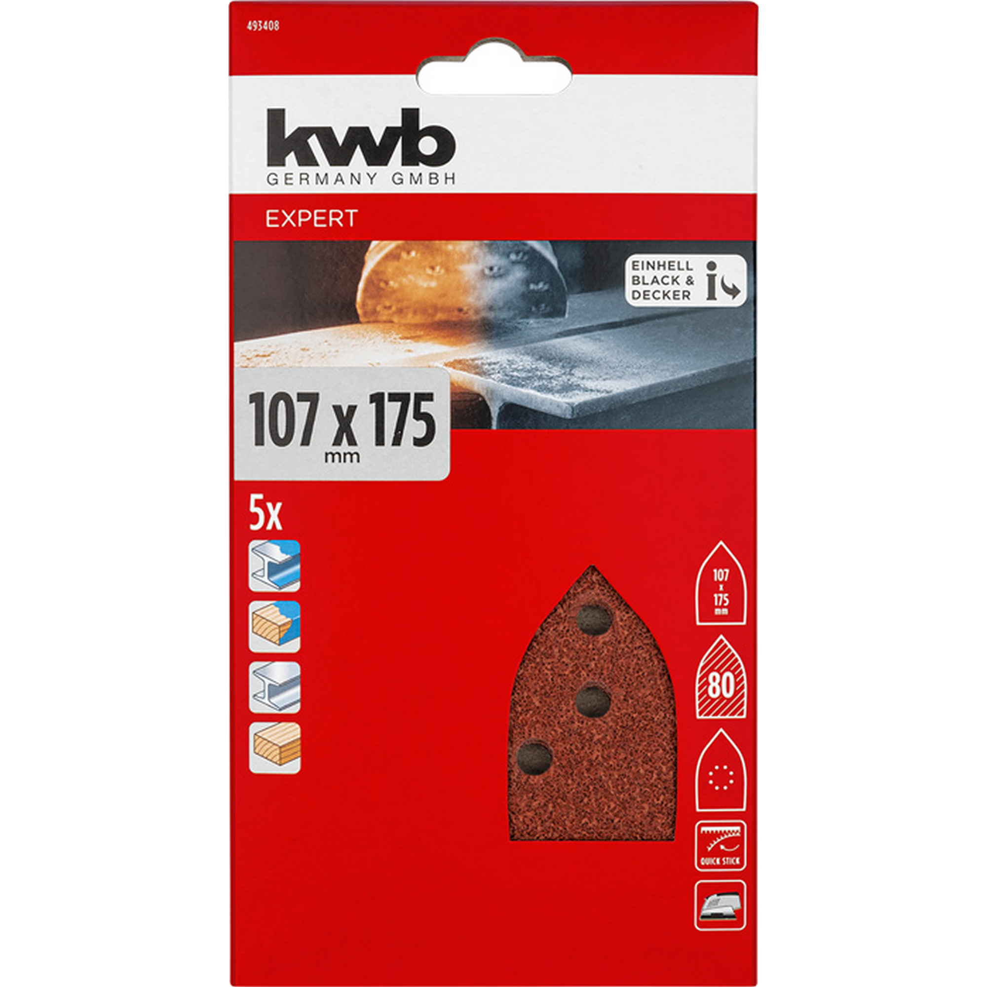 Schleifdreieck 'Quick-Stick' 107 x 175 mm K80 5 Stück