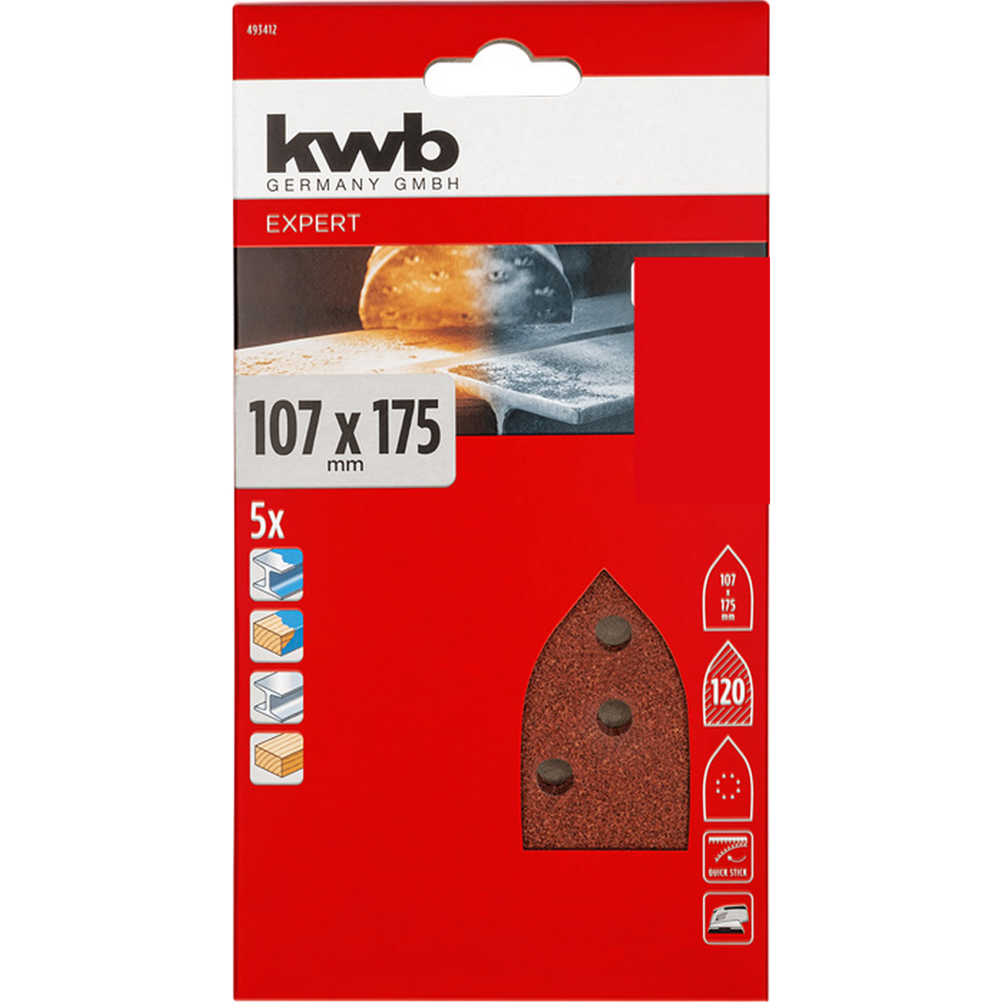 Schleifdreieck 'Quick-Stick' 107 x 175 mm K120 5 Stück