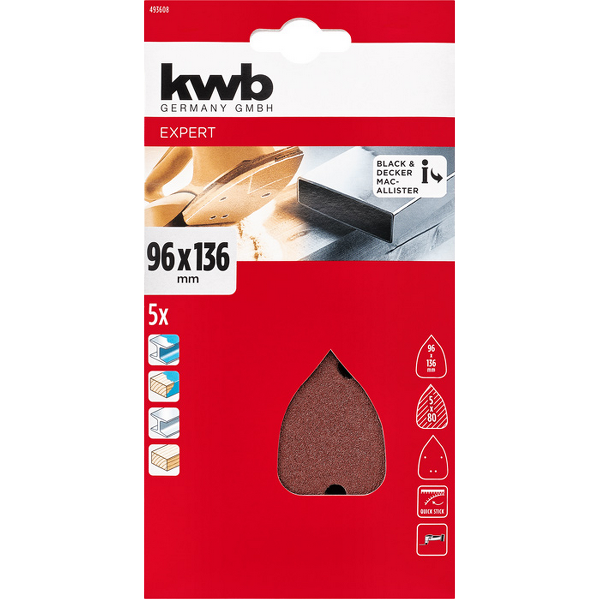 Schleifdreieck 'Quick-Stick' 96 x 136 mm K80 5 Stück