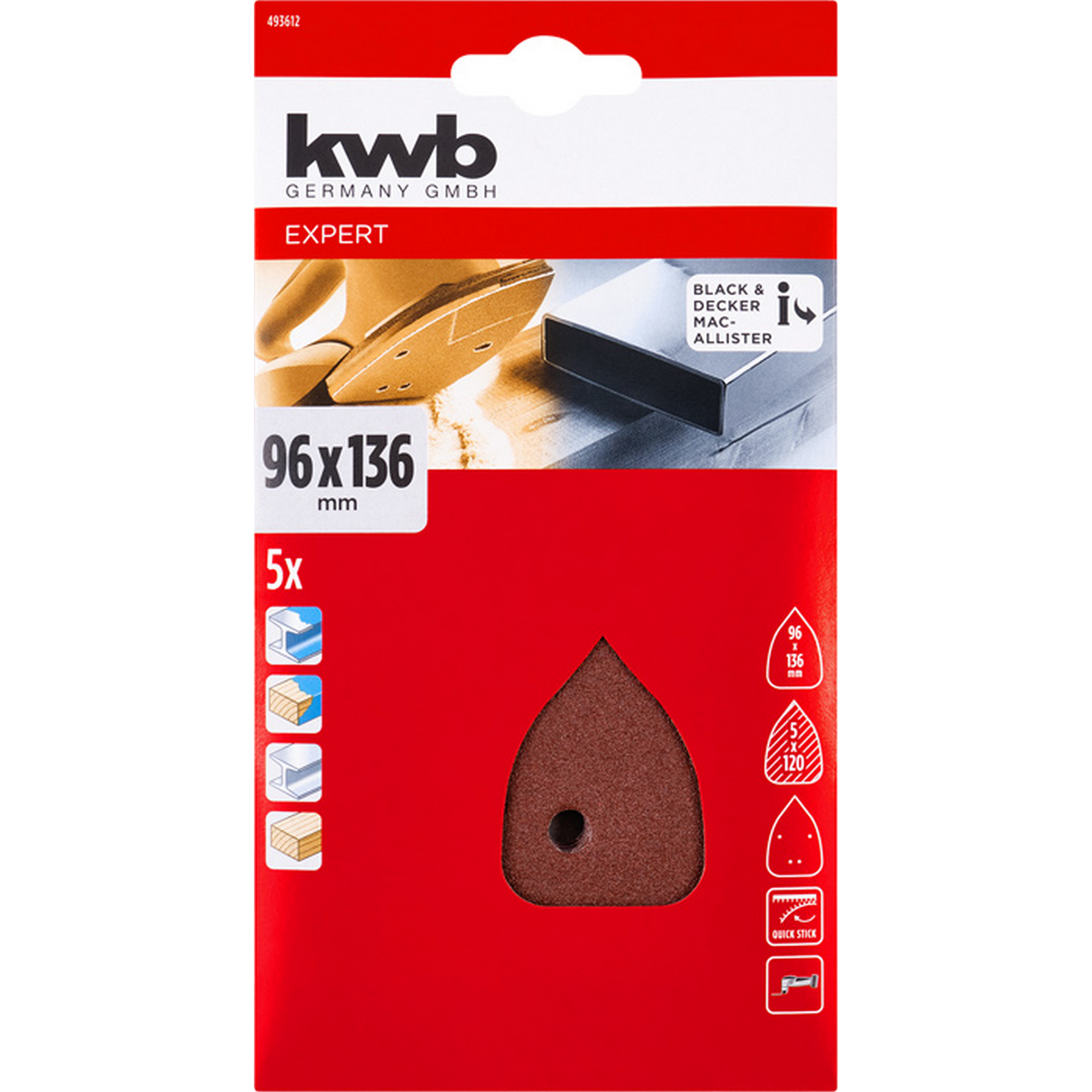 Schleifdreieck 'Quick-Stick' 96 x 136 mm K120 5 Stück