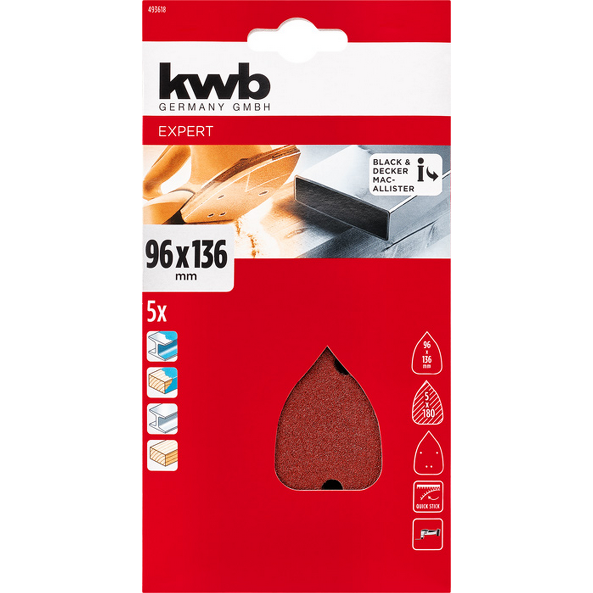 Schleifdreieck 'Quick-Stick' 96 x 136 mm K180 5 Stück