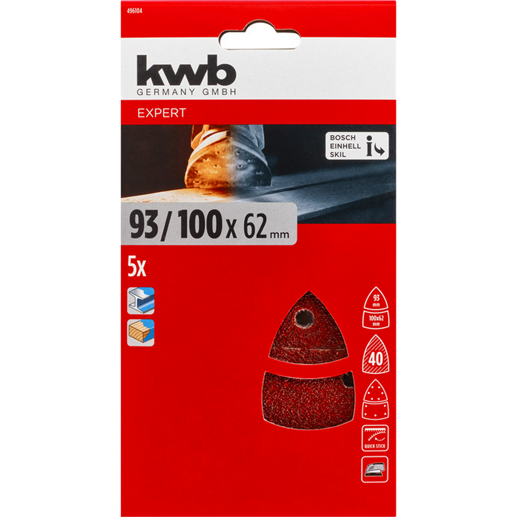 Schleifdreieck 'Quick-Stick' 93 x 100 mm K40 5 Stück
