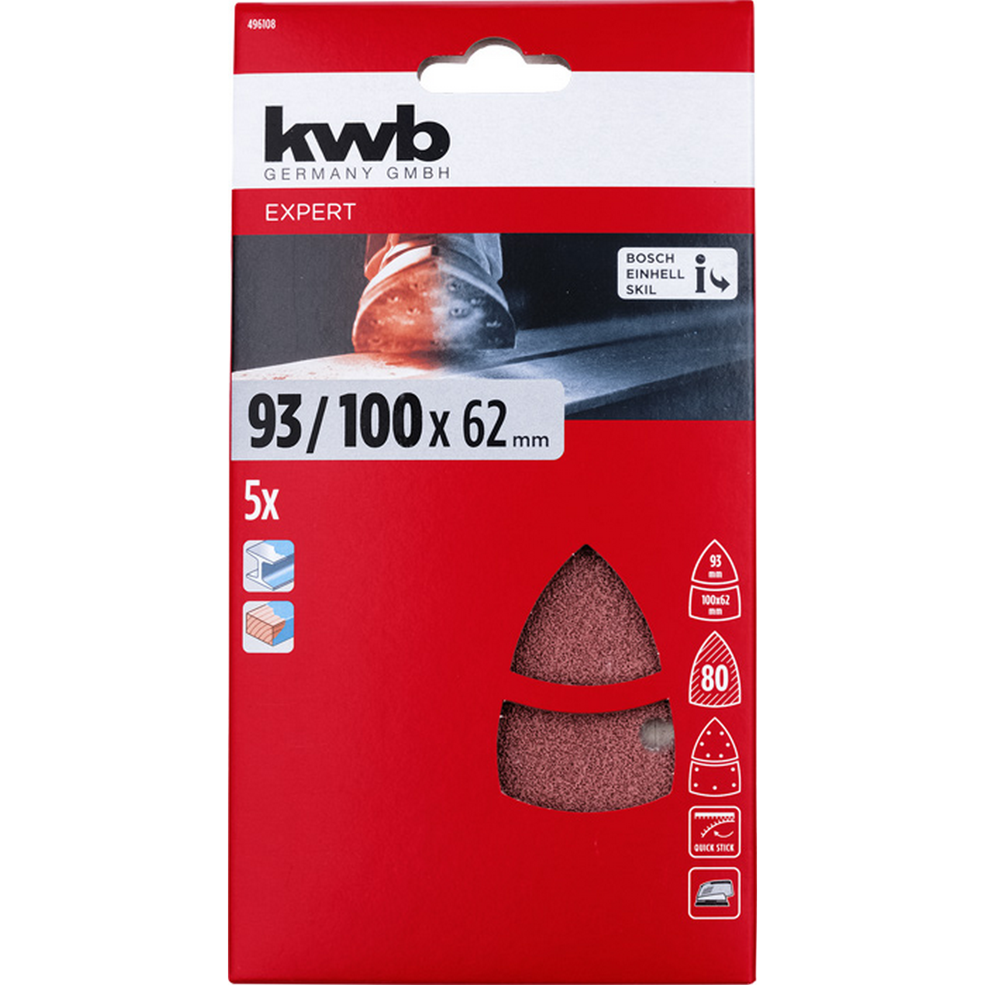 Schleifdreieck 'Quick-Stick' 62 x 100 mm K80 5 Stück