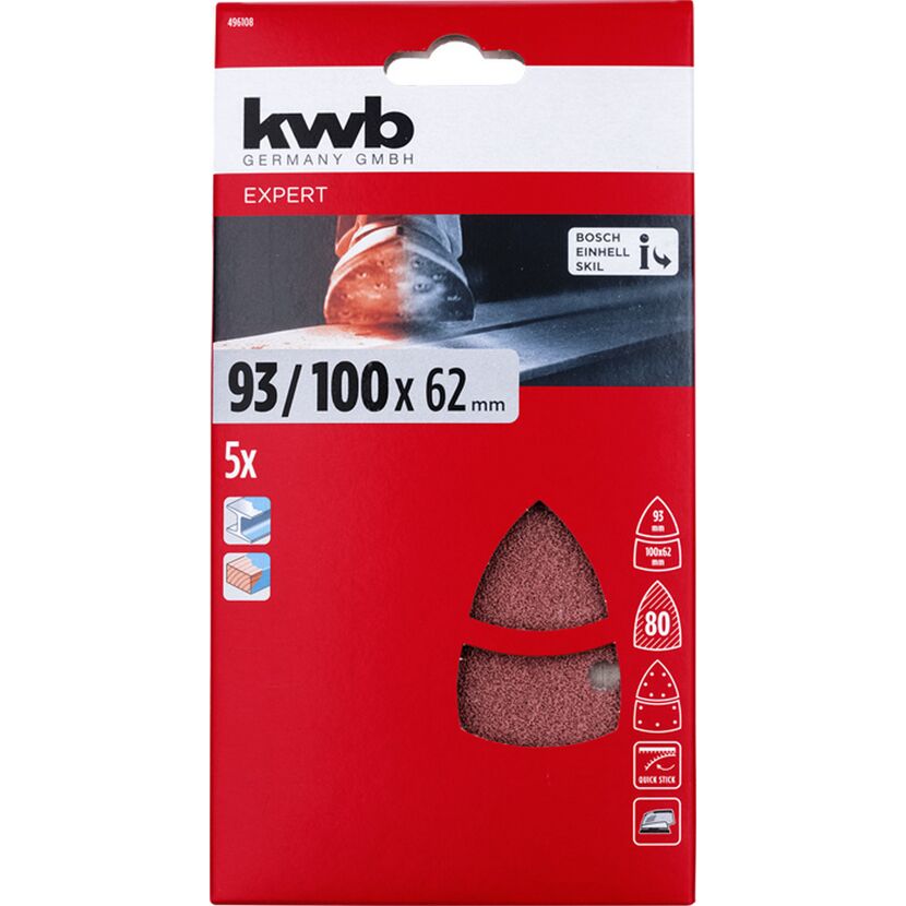Schleifdreieck 'Quick-Stick' 62 x 100 mm K80 5 Stück