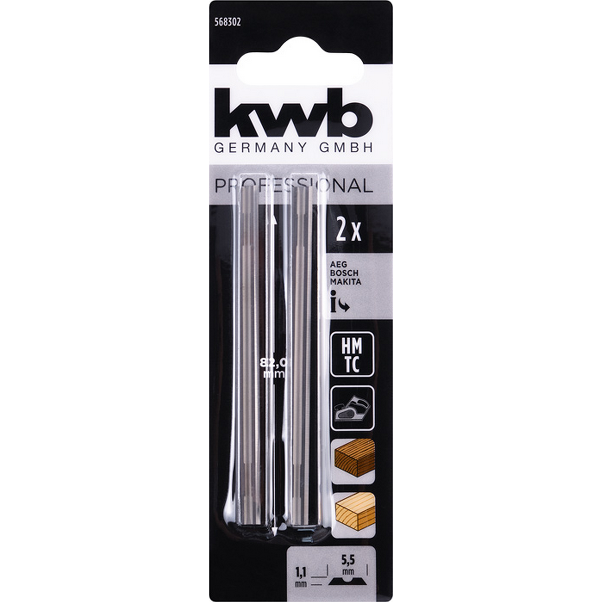 Wende-Hobelmesser 82 x 5,5 mm, 2 Stück