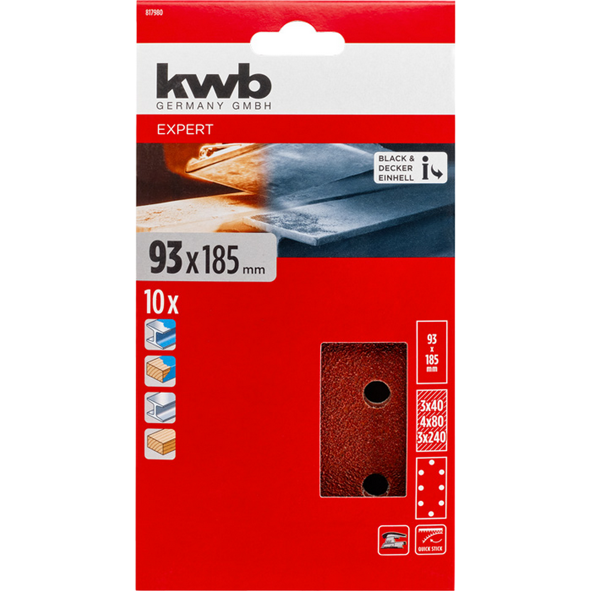 Schleifstreifen 'Quick-Stick' 93 x 186 mm K40/80/240 10 Stück