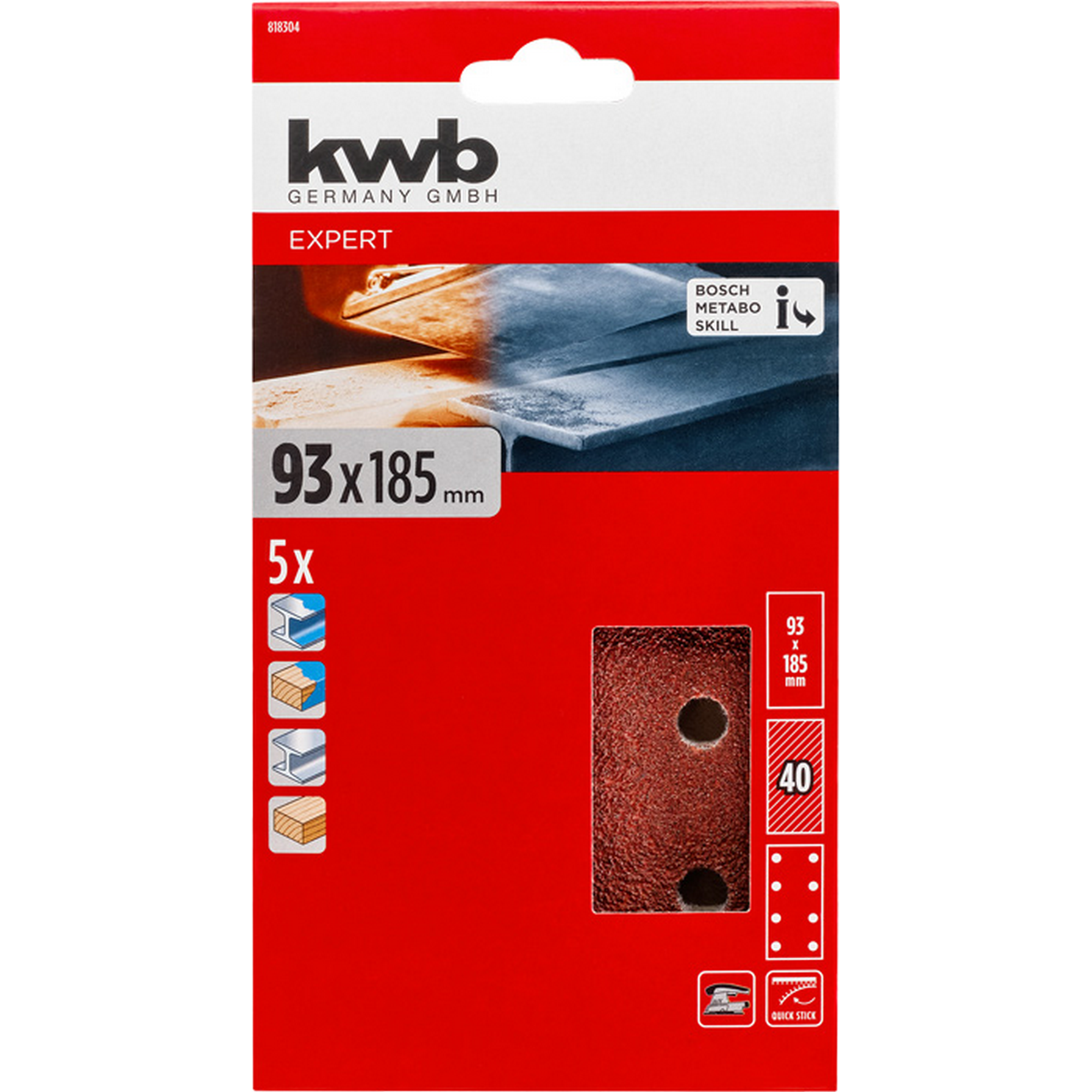 Schleifstreifen 'Quick-Stick' 93 x 185 mm K40 5 Stück