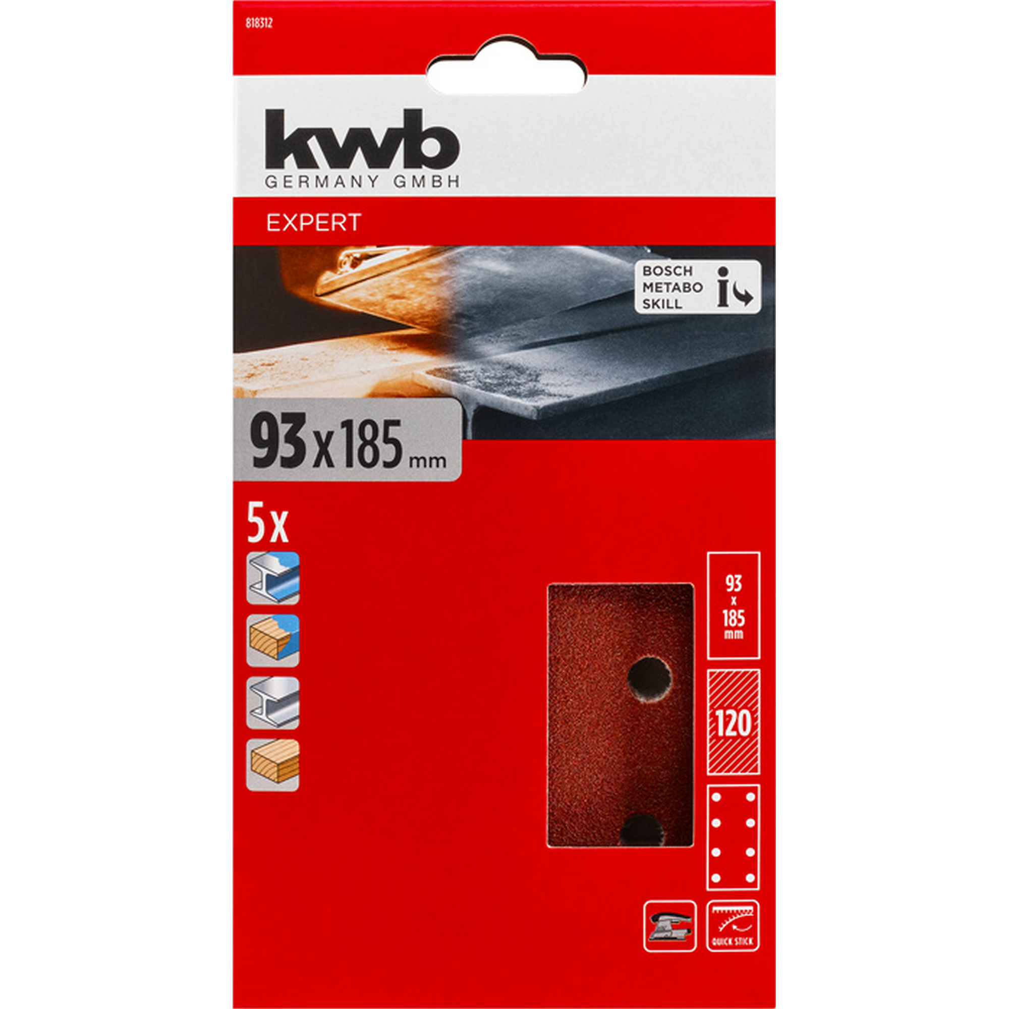 Schleifstreifen 'Quick-Stick' 93 x 185 mm K120 5 Stück