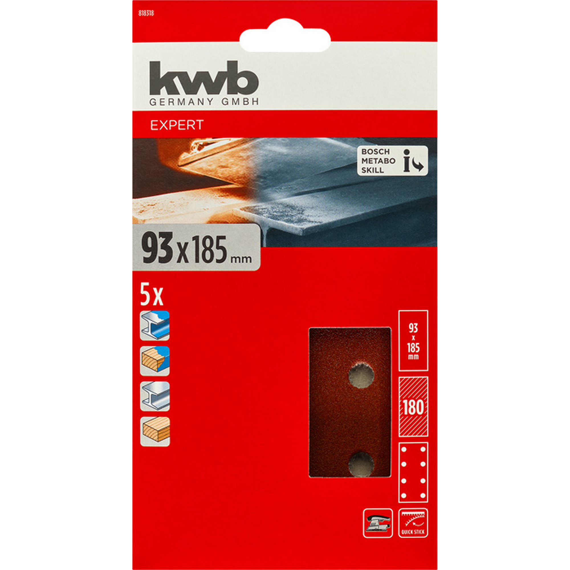 Schleifstreifen 'Quick-Stick' 93 x 185 mm K180 5 Stück