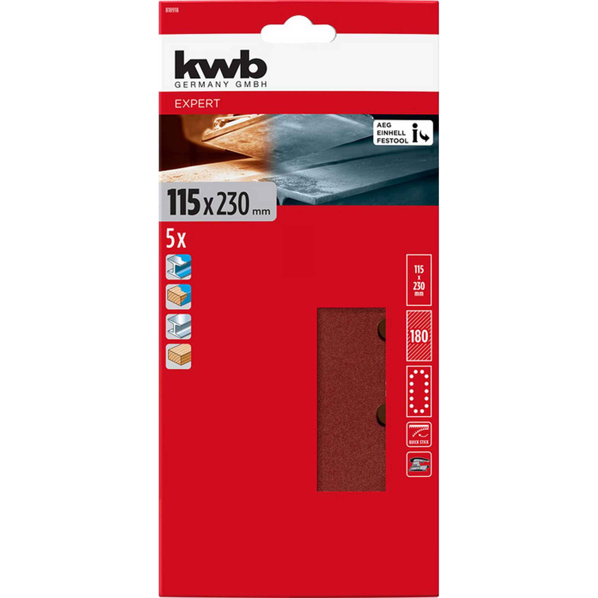 Schleifstreifen 'Quick-Stick' 115 x 230 mm K180 5 Stück