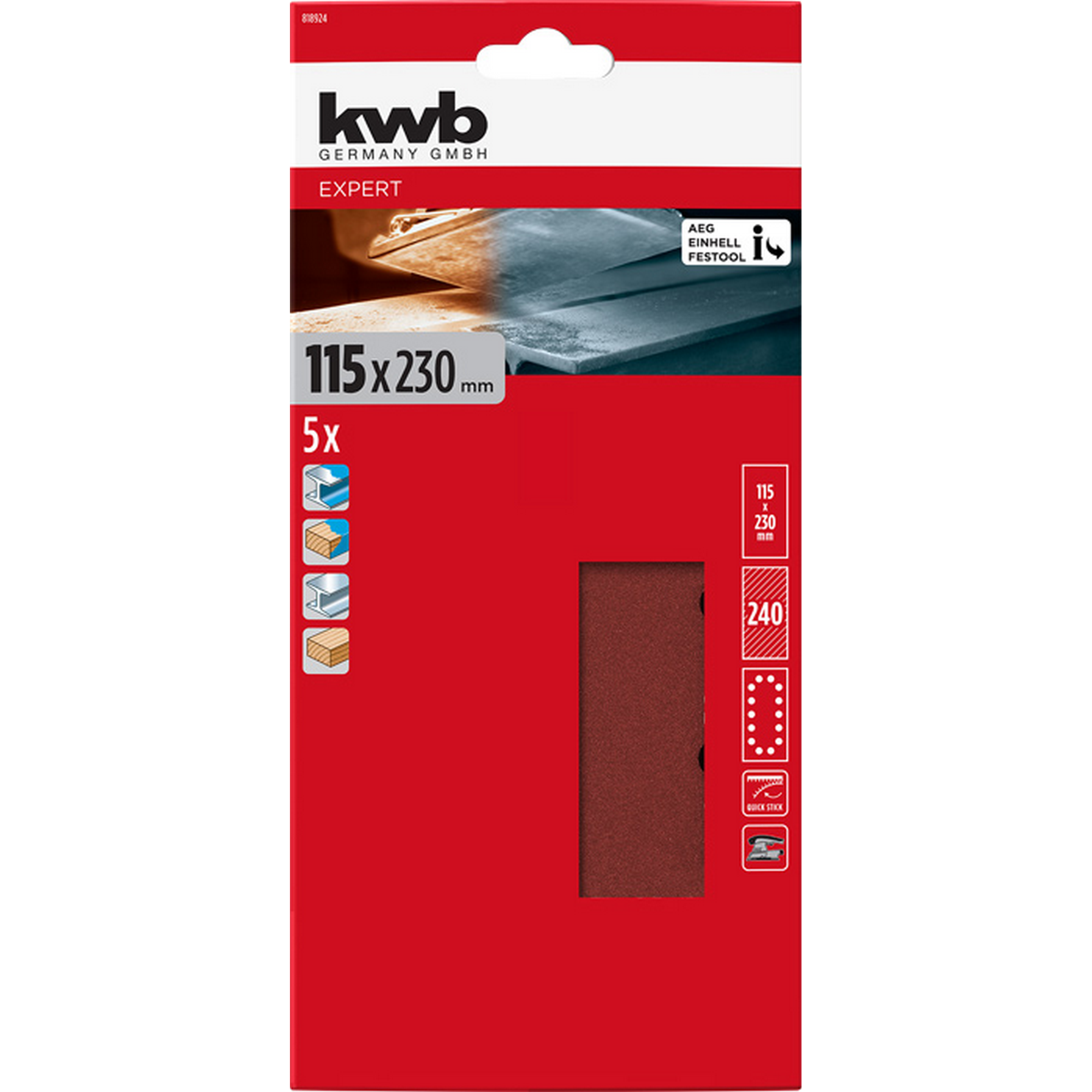 Schleifstreifen 'Quick-Stick' 115 x 230 mm K240 5 Stück