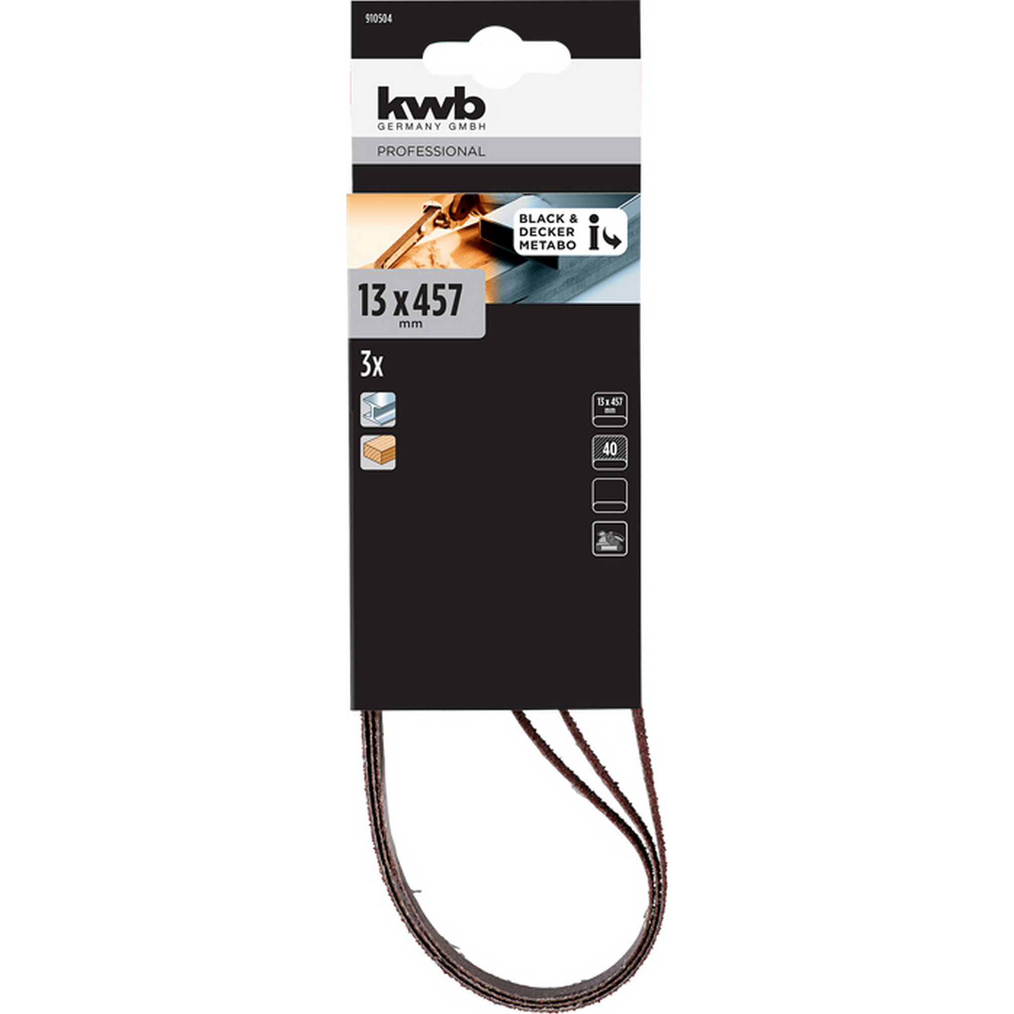 Schleifband 'Holz & Metall' 13 x 457 mm K40 3 Stück