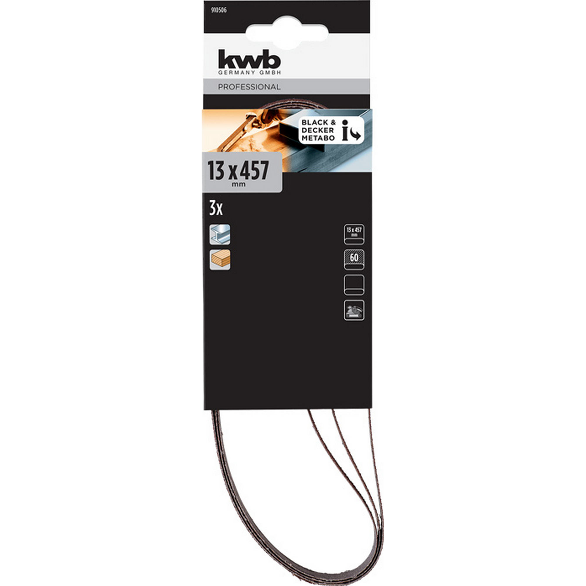 Schleifband 'Holz & Metall' 13 x 457 mm K60 3 Stück