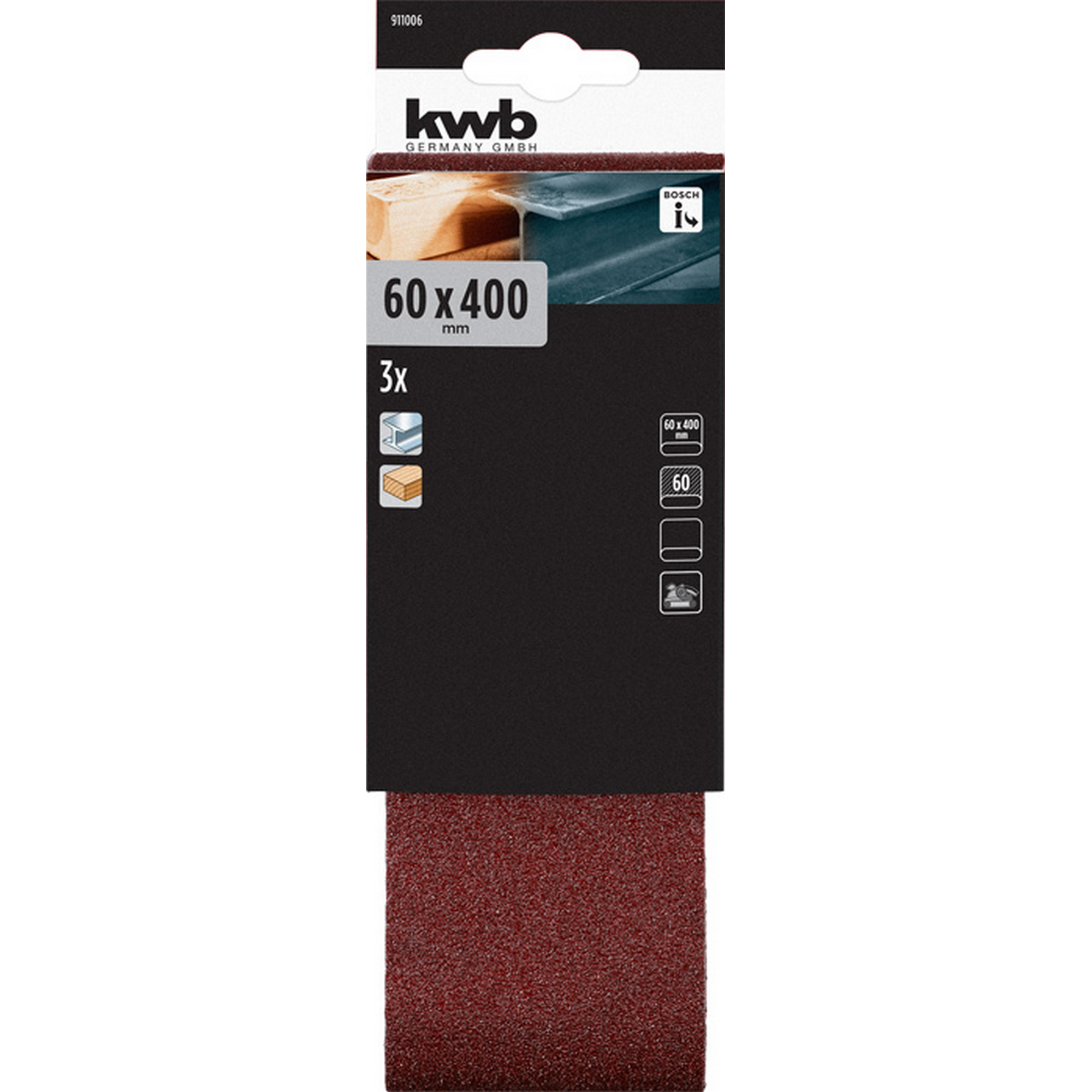 Schleifband 'Holz & Metall' 60 x 400 mm K60 3 Stück