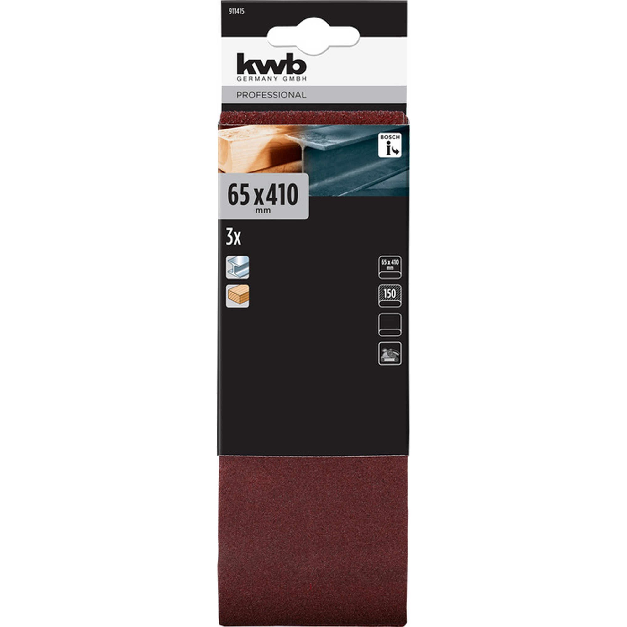 Schleifband 'Holz & Metall' 65 x 410 mm K150 3 Stück