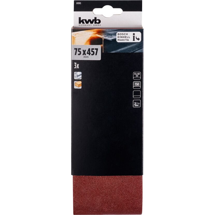 Schleifband 'Holz & Metall' 75 x 457 mm K150 3 Stück
