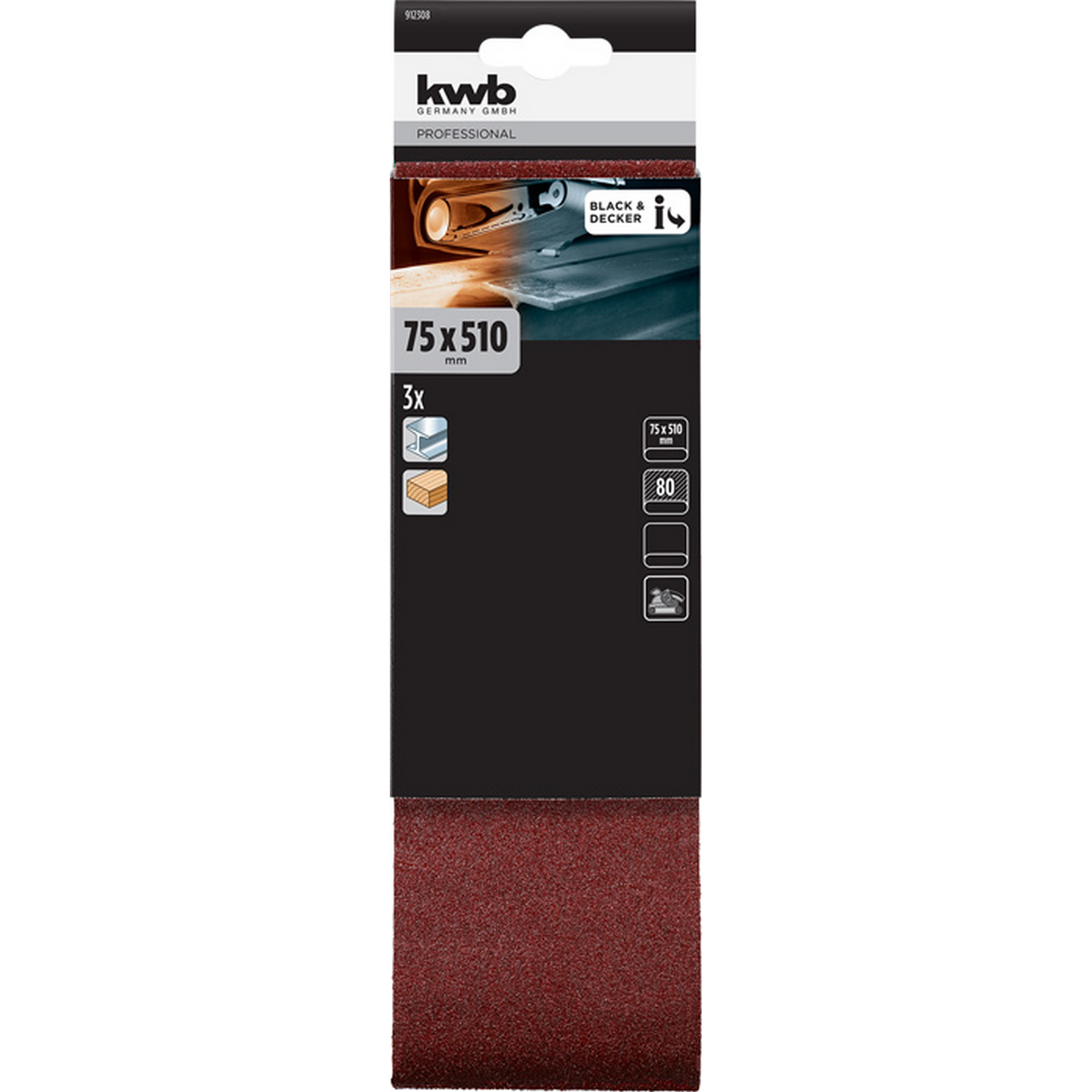 Schleifband 'Holz & Metall' 75 x 510 mm K80 3 Stück