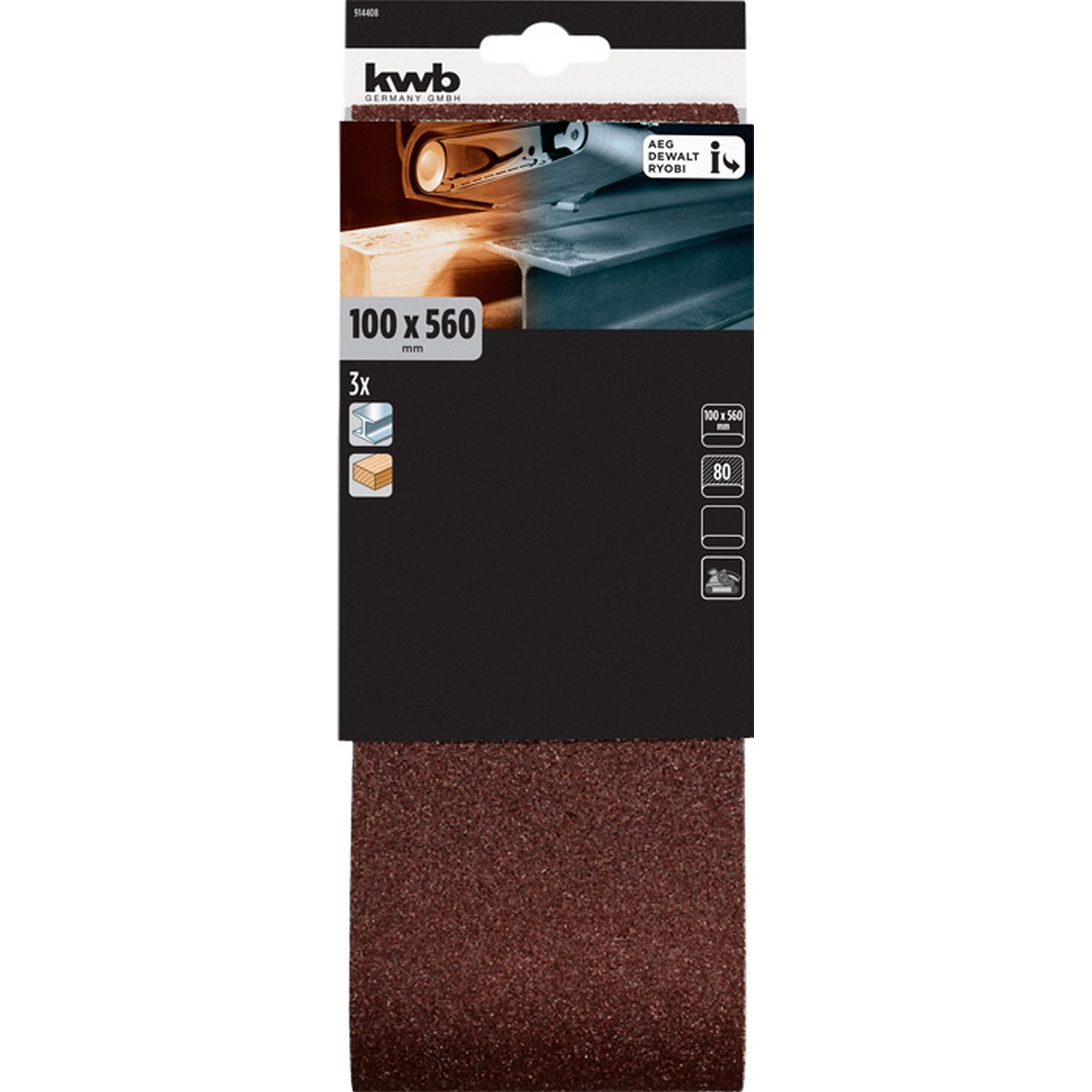 Schleifband 'Holz & Metall' 100 x 560 mm K80 3 Stück