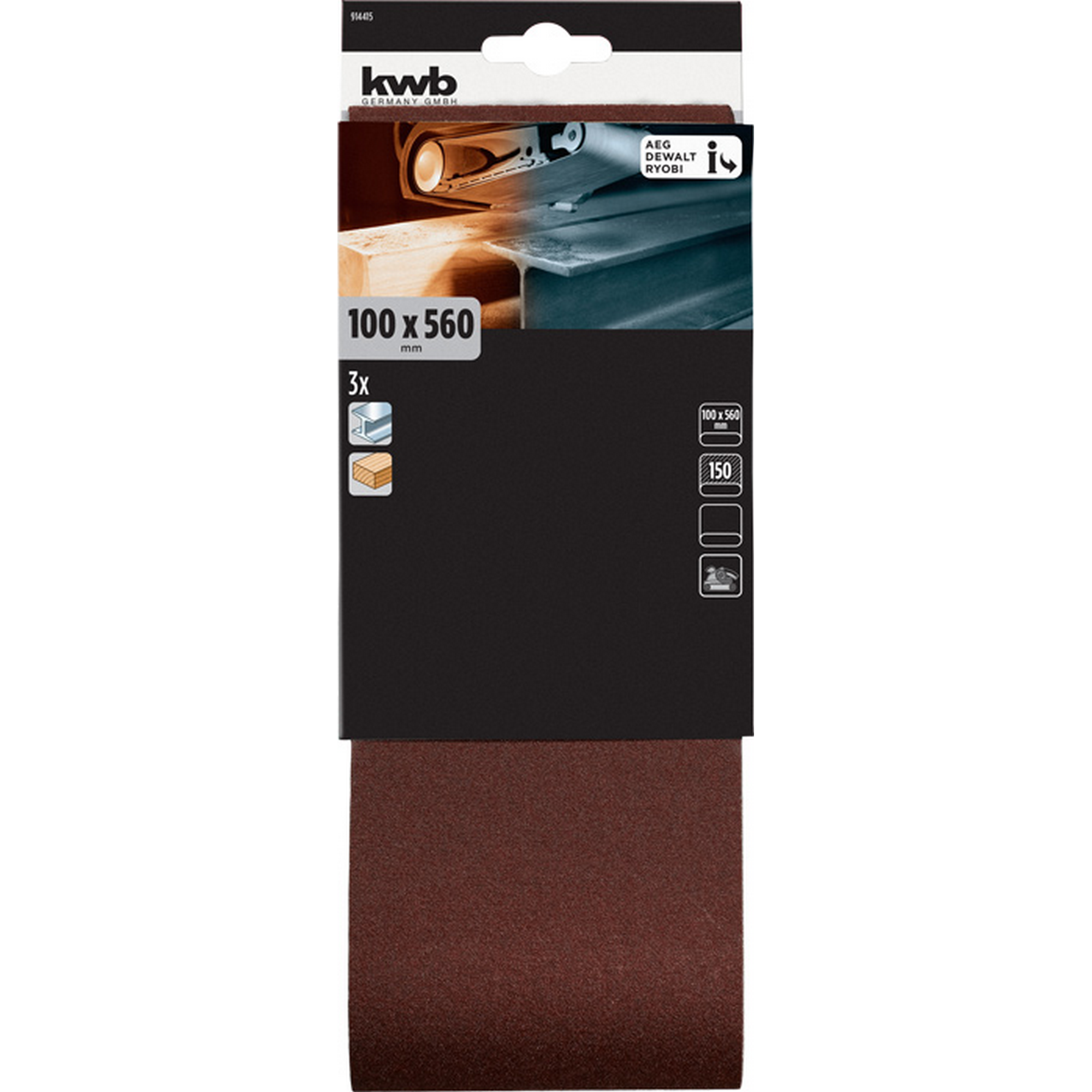 Schleifband 'Holz & Metall' 100 x 560 mm K150 3 Stück