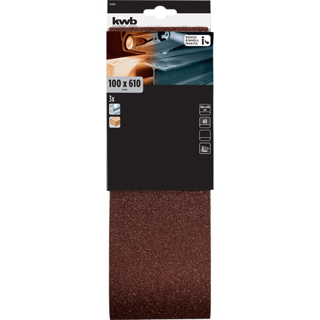 Schleifband 'Holz & Metall' 100 x 610 mm K40 3 Stück