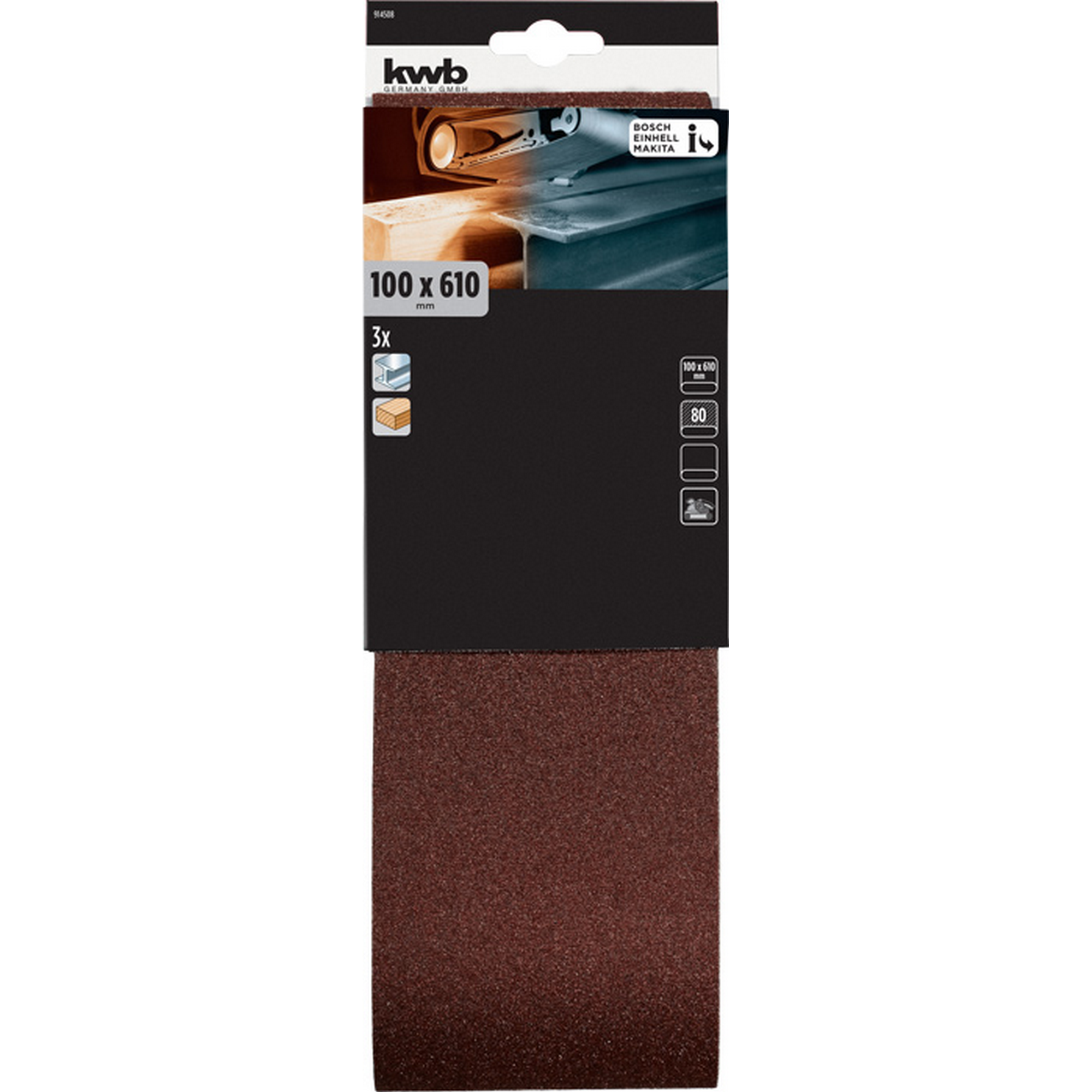 Schleifband 'Holz & Metall' 100 x 610 mm K80 3 Stück