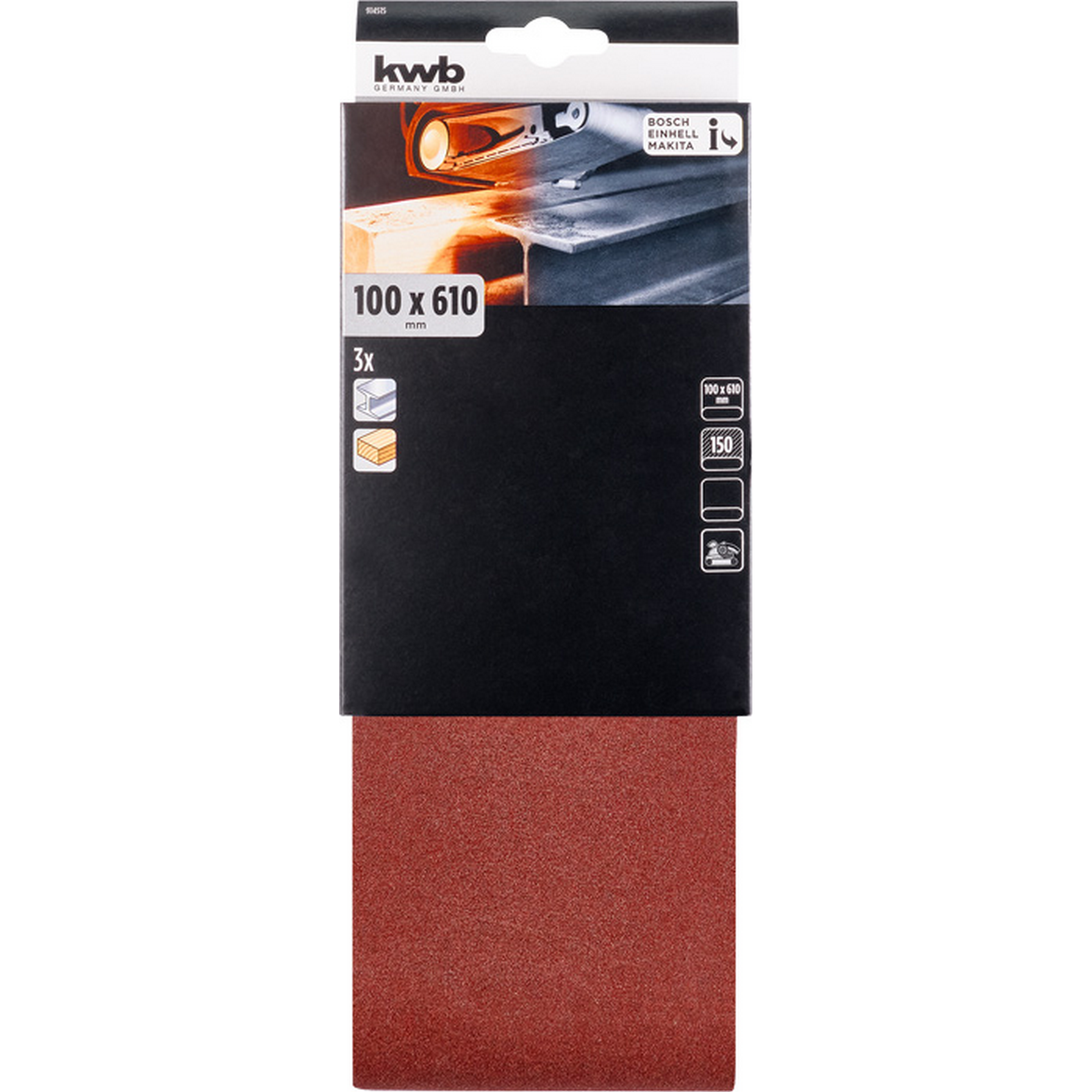 Schleifband 'Holz & Metall' 100 x 610 mm K150 3 Stück