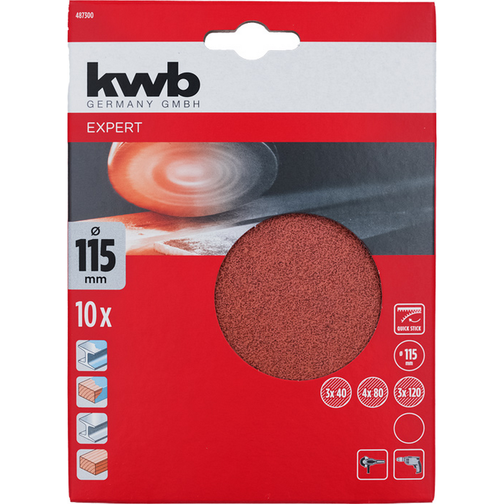 Schleifscheibe 'Quick-Stick' Ø 115 mm K40/80/120 10 Stück