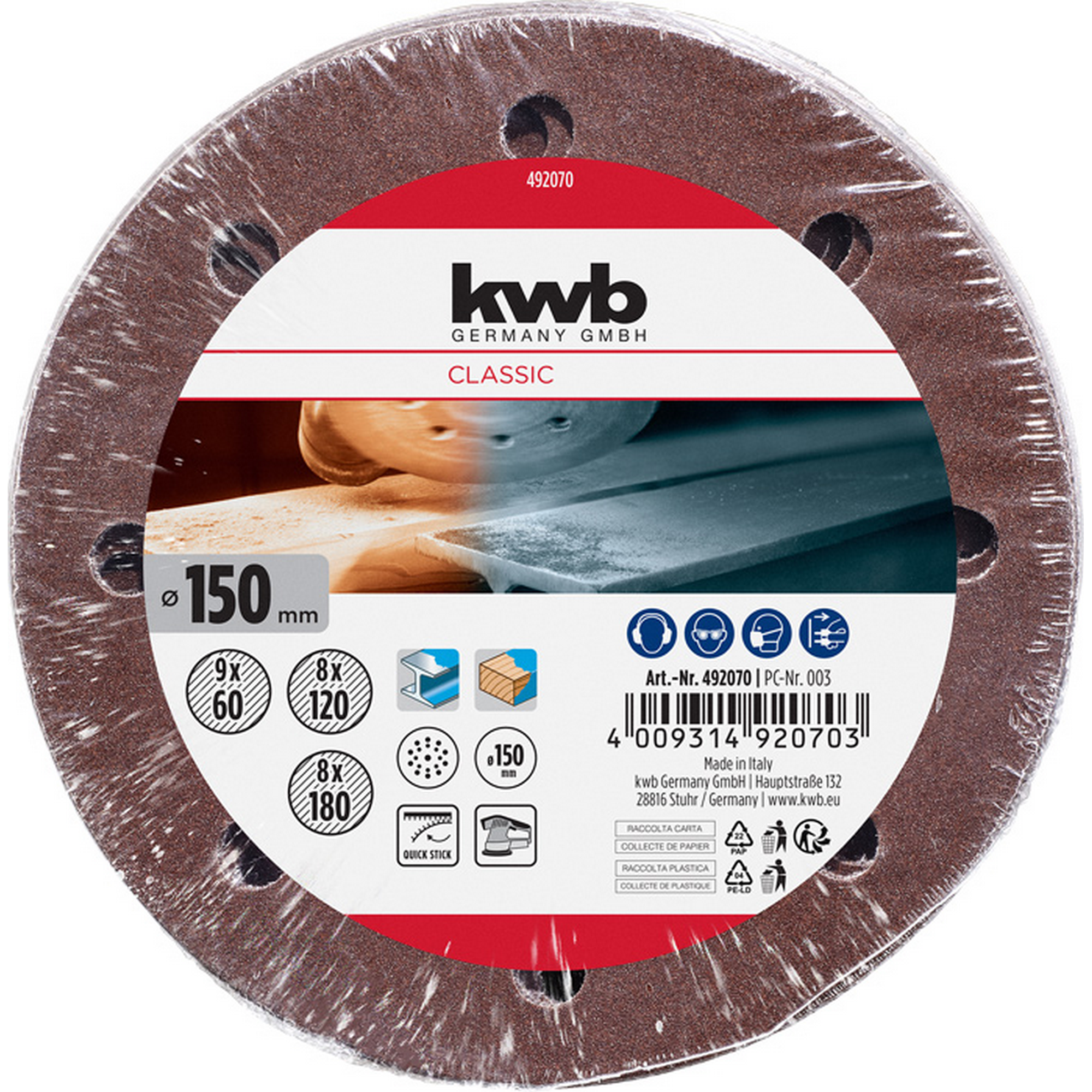 Schleifscheibe 'Quick-Stick' Ø 150 mm K60/120/180 25 Stück