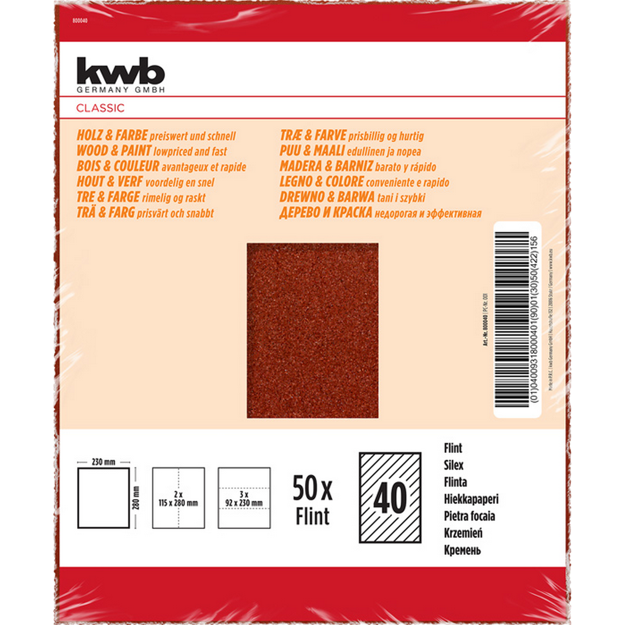 Schleifpapier 'Holz & Farbe' 230 x 280 mm K40