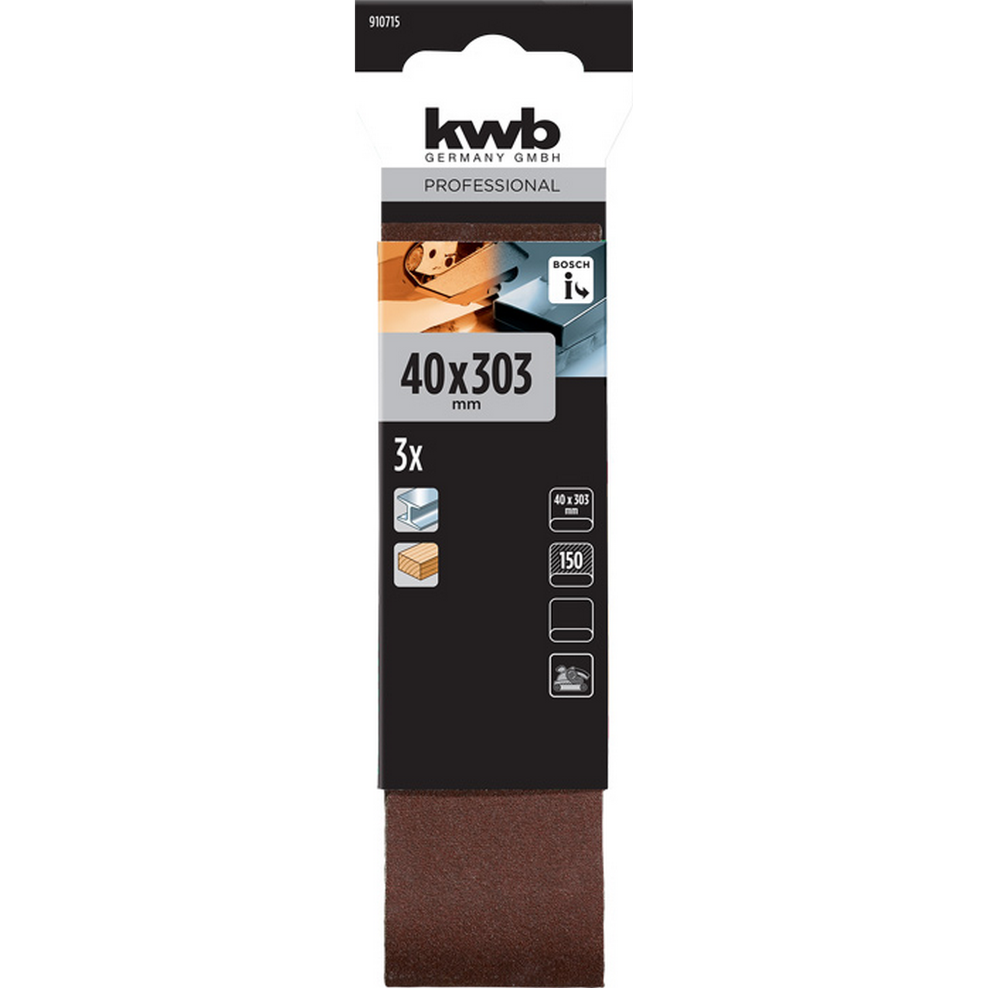 Schleifband 'Holz & Metall' 40 x 303 mm K150 3 Stück