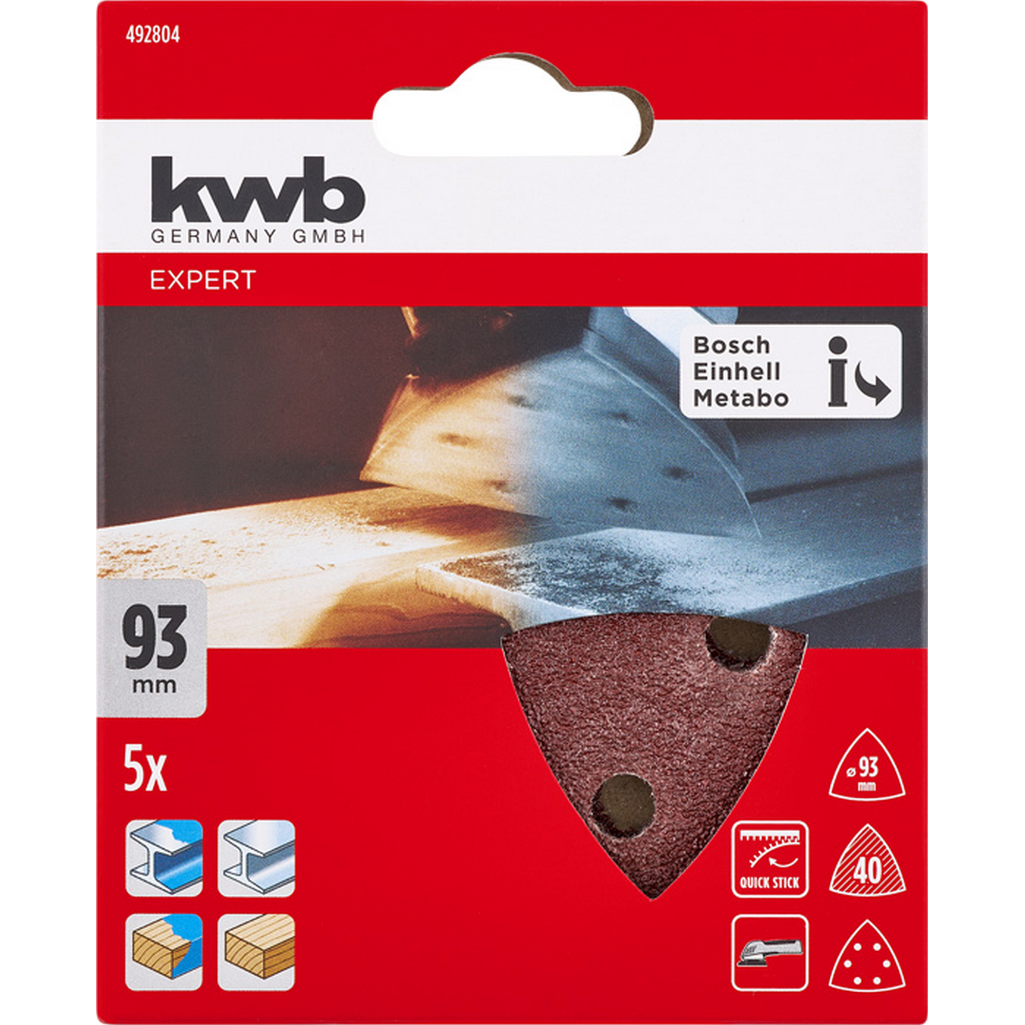 Schleifdreieck 'Quick-Stick' Ø 93 mm K40 5 Stück