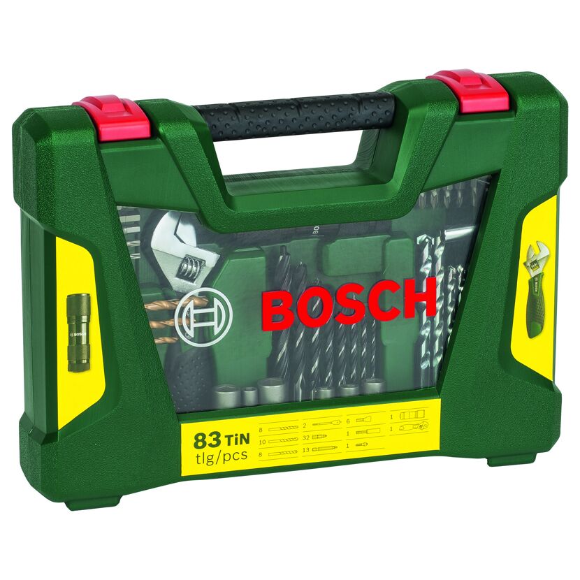TiN-Bohrer- und Bit-Set 'V-Line' mit LED-Taschenlampe und Rollgabelschlüssel, 83-teilig