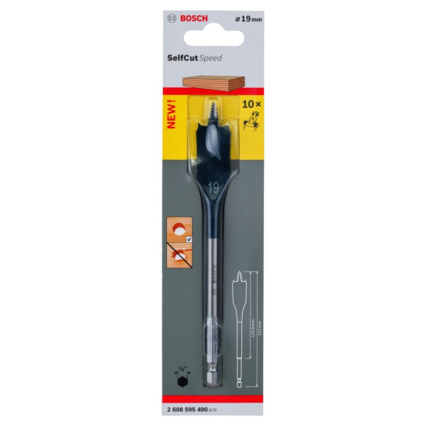Flachfräsbohrer 'Self Cut Speed' Sechskant Ø 19 x 152 mm