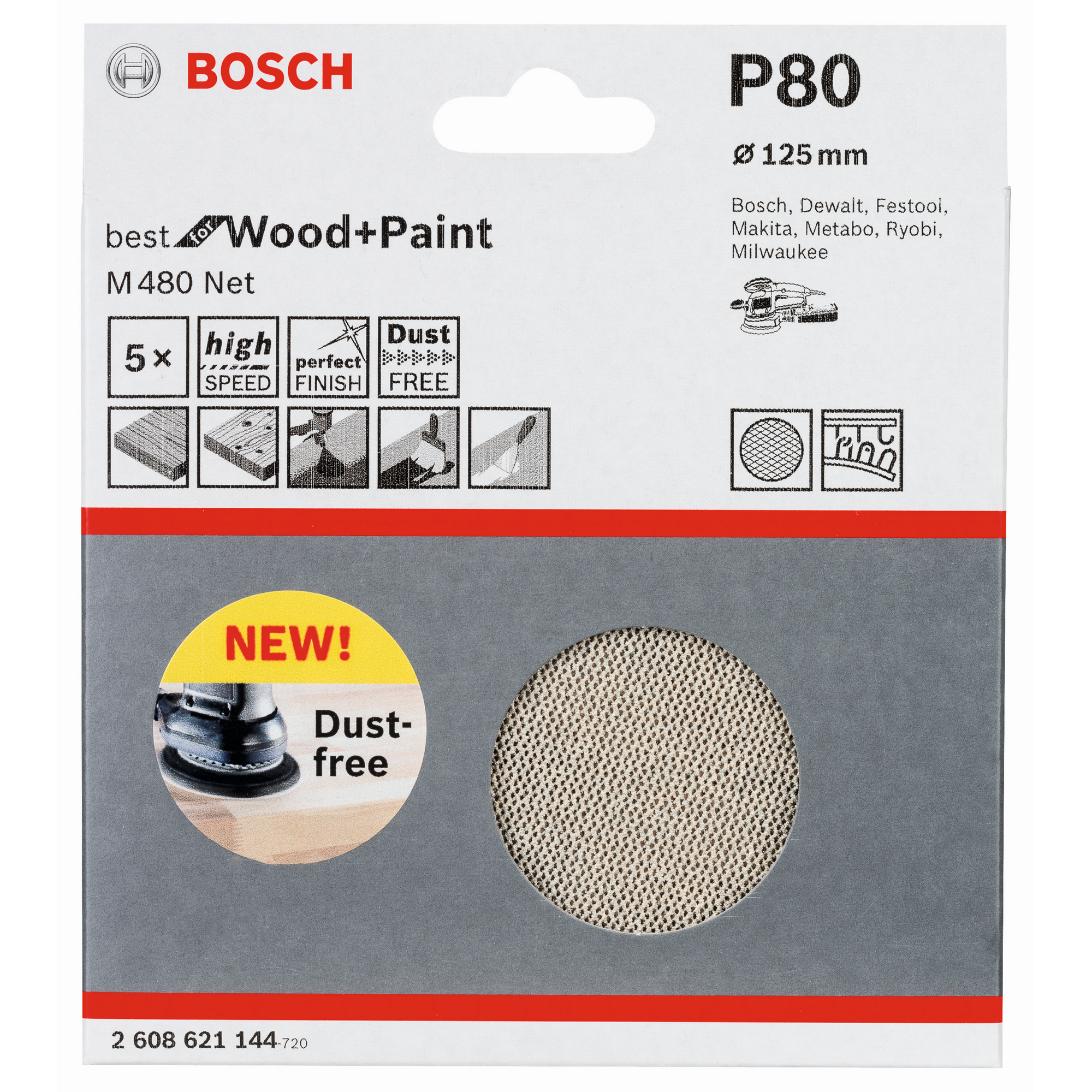 Schleifblatt 'Pro M480 Net' 5er-Pack Ø 125 mm, Körnung 80