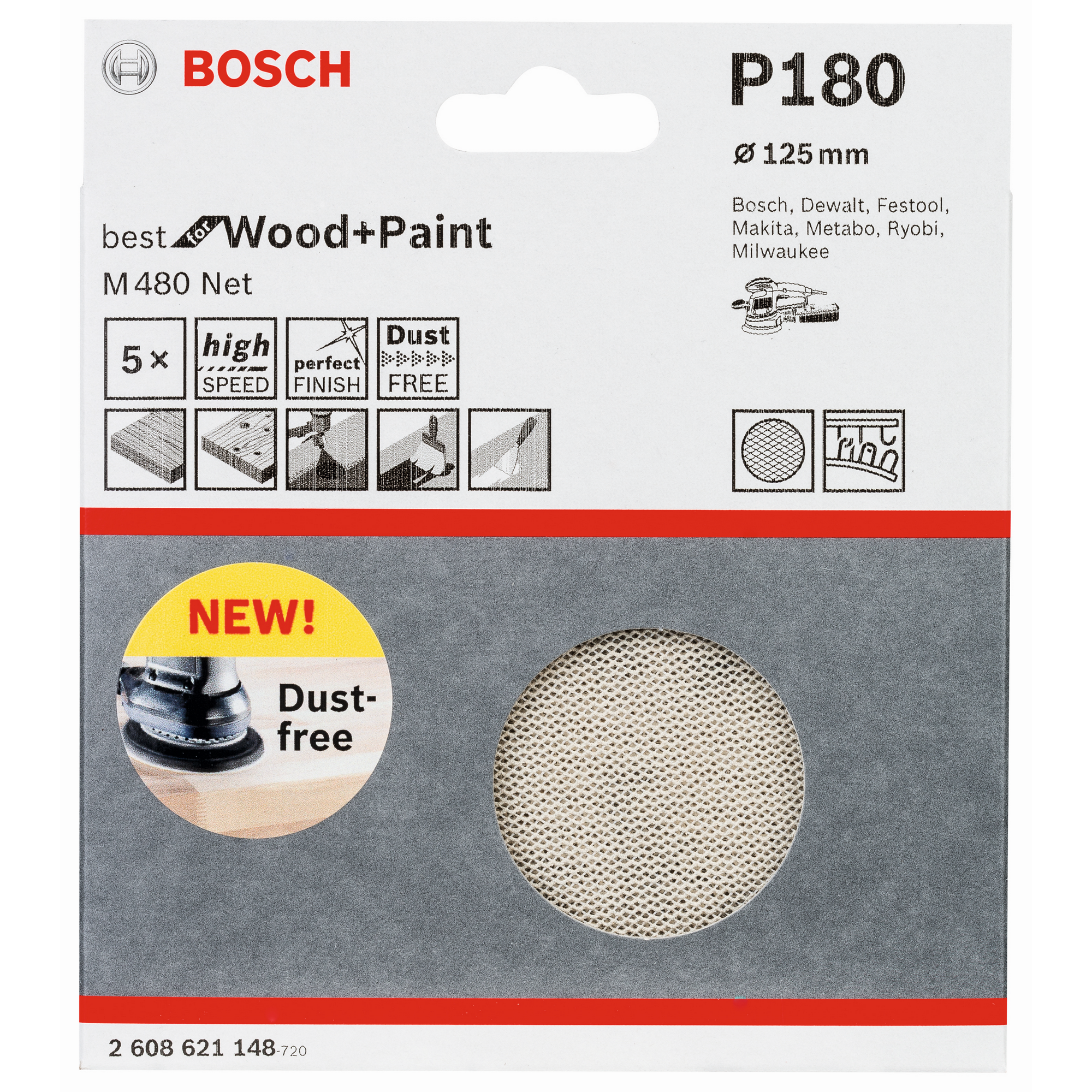 Schleifblatt 'Pro M480 Net' 5er-Pack Ø 125 mm, Körnung 180