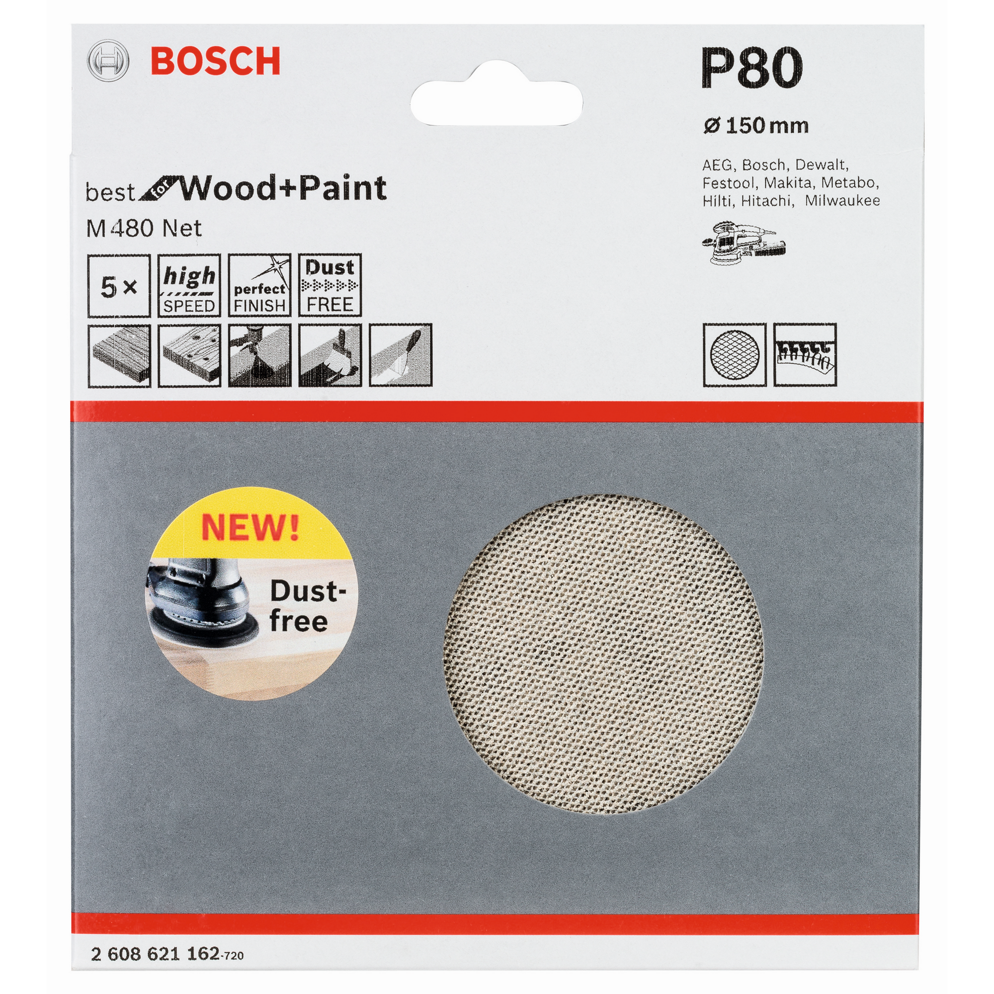 Schleifblatt 'Pro M480 Net' 5er-Pack Ø 150 mm, Körnung 80