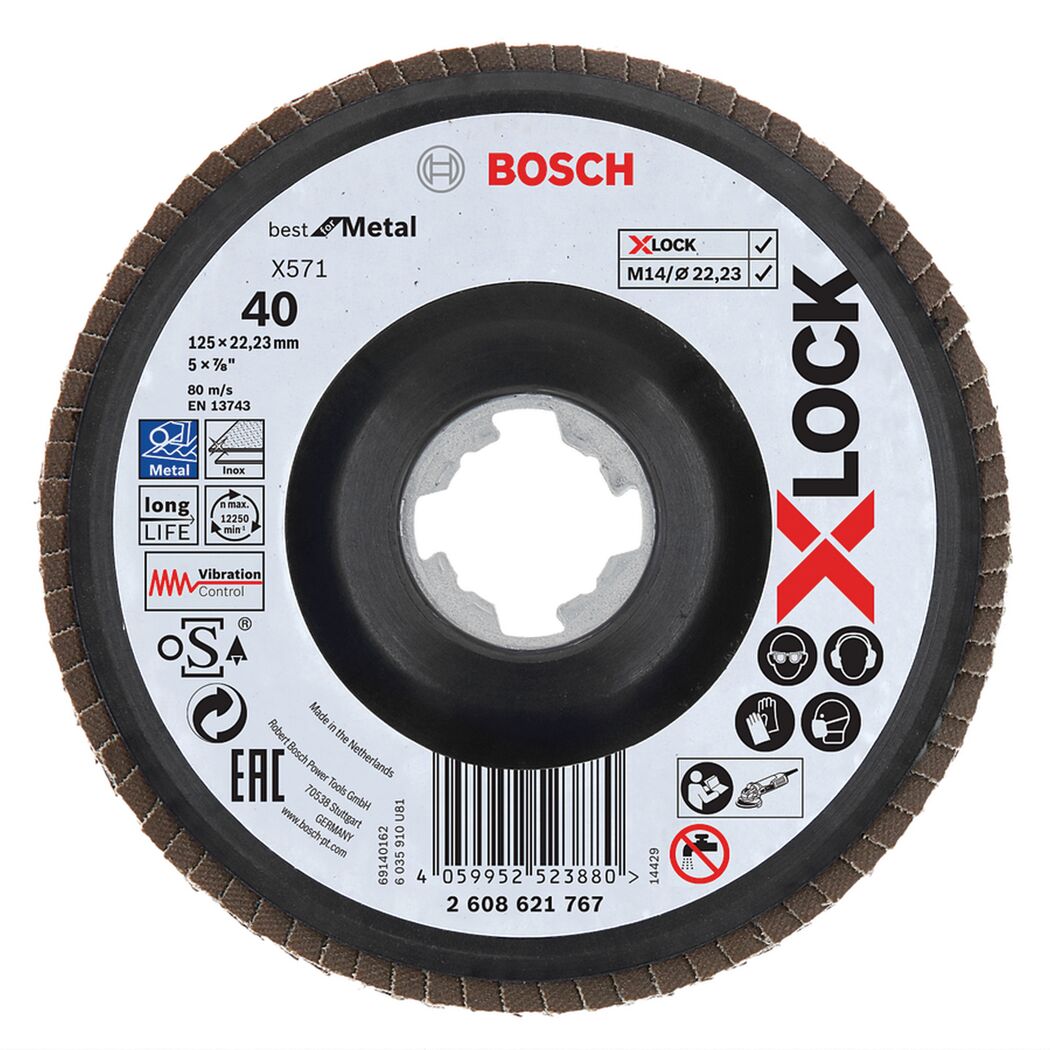 Bosch X-LOCK Fächerschleifscheibe für Metall, Körnung 40