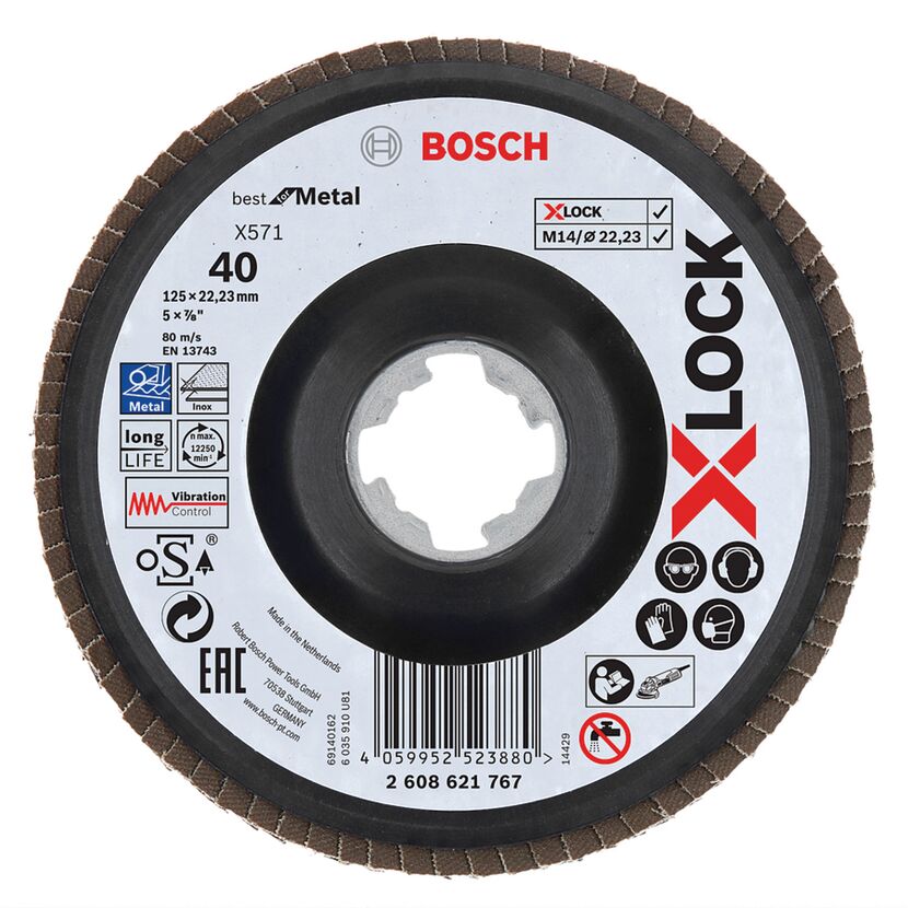 Bosch X-LOCK Fächerschleifscheibe für Metall, Körnung 40